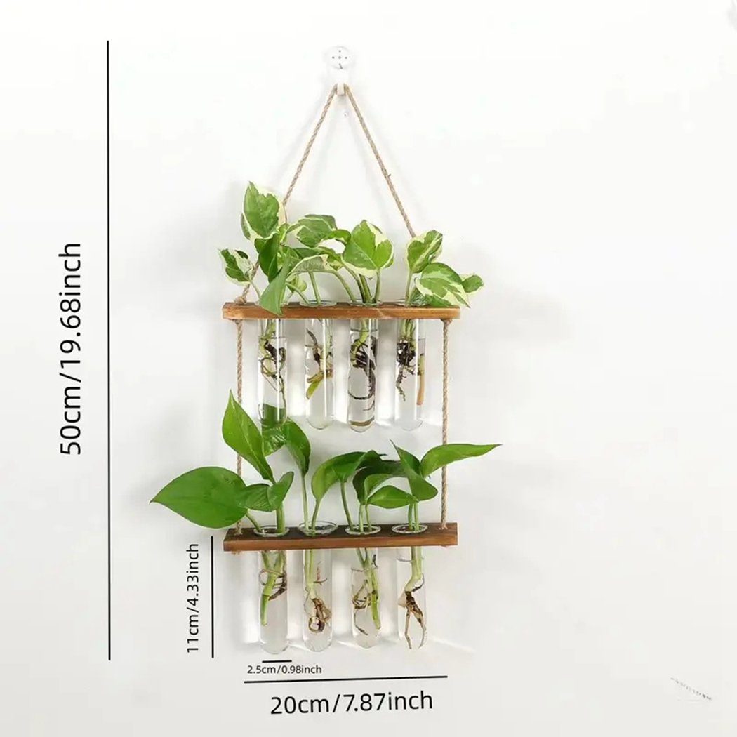 wandmontiertes Pflanzenvermehrungsröhre,2-stöckiges, Blumenständer TUABUR Pflanzenterrarium Holzfarbe