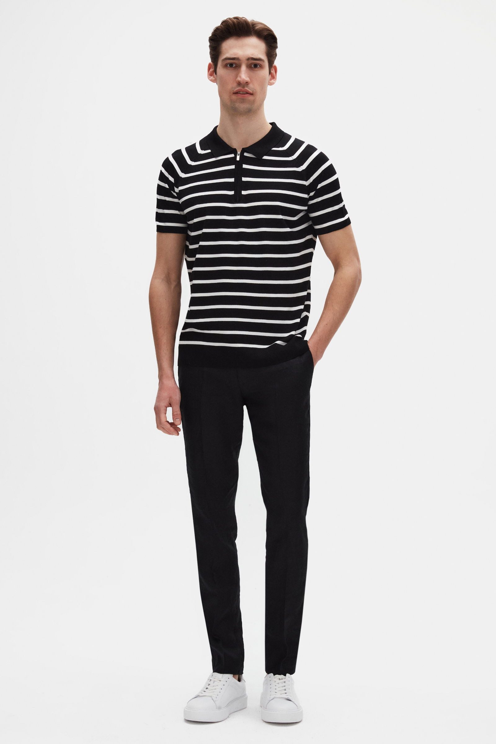 D'S DAMAT T-Shirt Schwarzes Rayon Slim Fit Polo Rollkragen Reißverschluss Strick T-Shirt