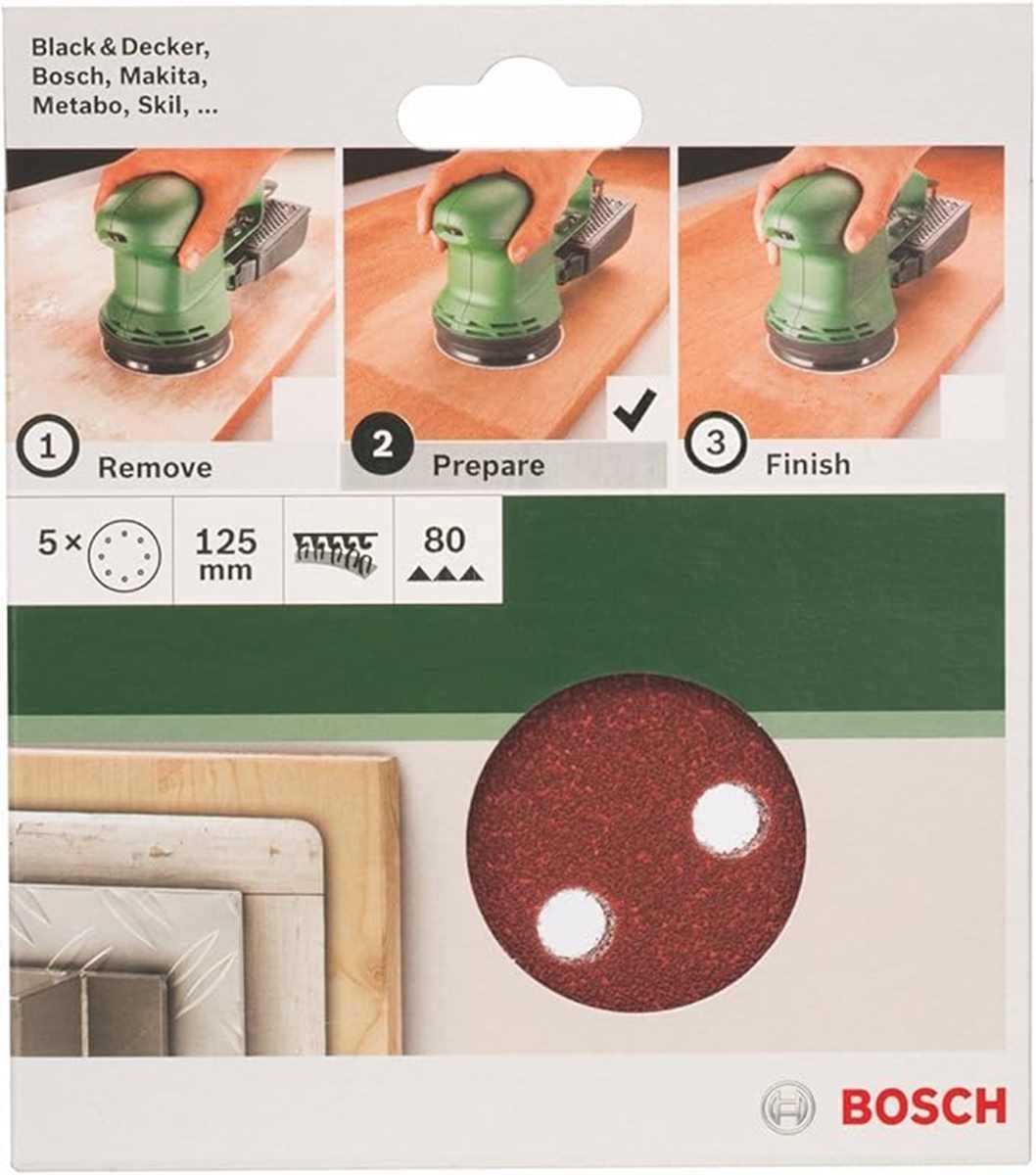 BOSCH Schleifpapier Bosch 5 tlg. Schleifblatt Set Ø 125 mm, K 80 Zubehör Exzenterschleifer