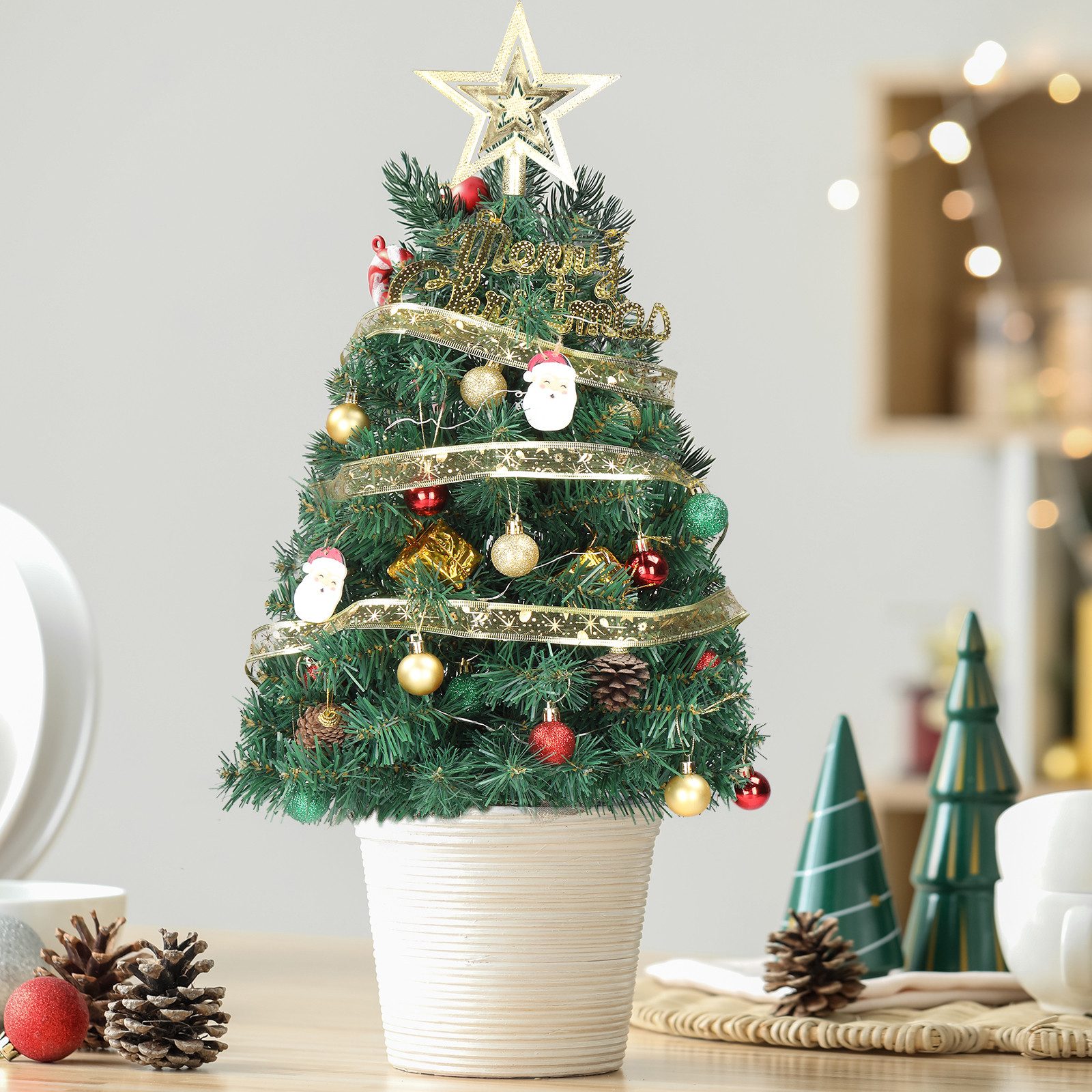 LALAHO Künstlicher Weihnachtsbaum 60cm Tisch-Weihnachtsbaum mit 30 warmweiß günstig online kaufen