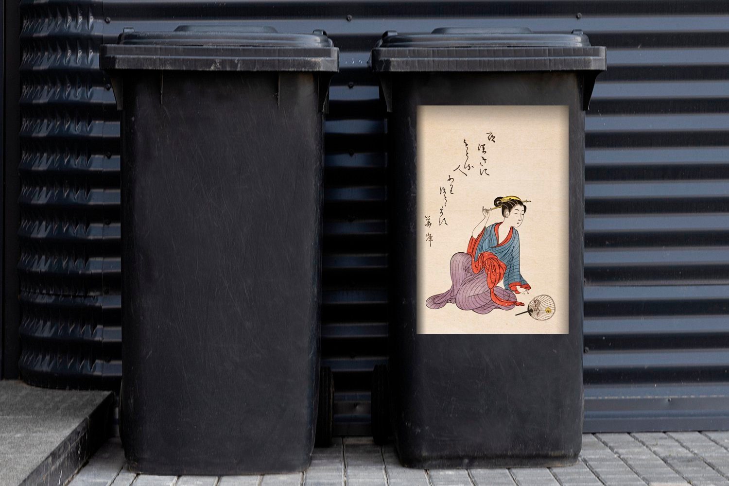 Mülltonne, dem aus Japanischer St), Holzschnitt Abfalbehälter Sticker, (1 Mülleimer-aufkleber, achtzehnten Jahrhundert Container, Wandsticker MuchoWow