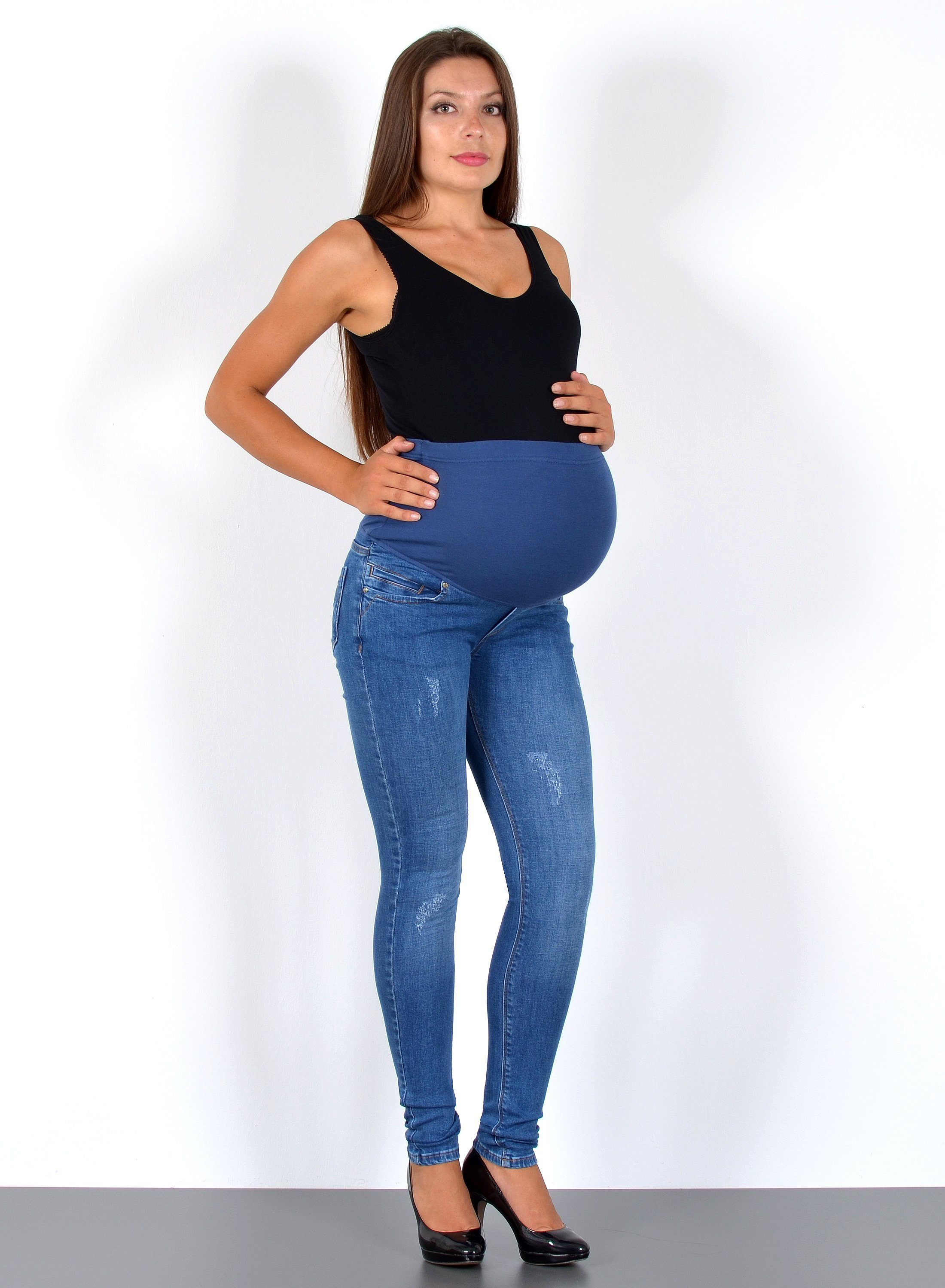 ESRA Umstandsjeans J533 Skinny Fit Schwangerschaftshose mit elastischem  Bund, Schwangerschaftsjeans mit hoher Leibhöhe und Stretch, Übergröße /  Plussize Große Größe, Umstandshose für Schwangerschaft Skinny, Risse /  Destroy Effekte, Maternity Jeans Hose ...