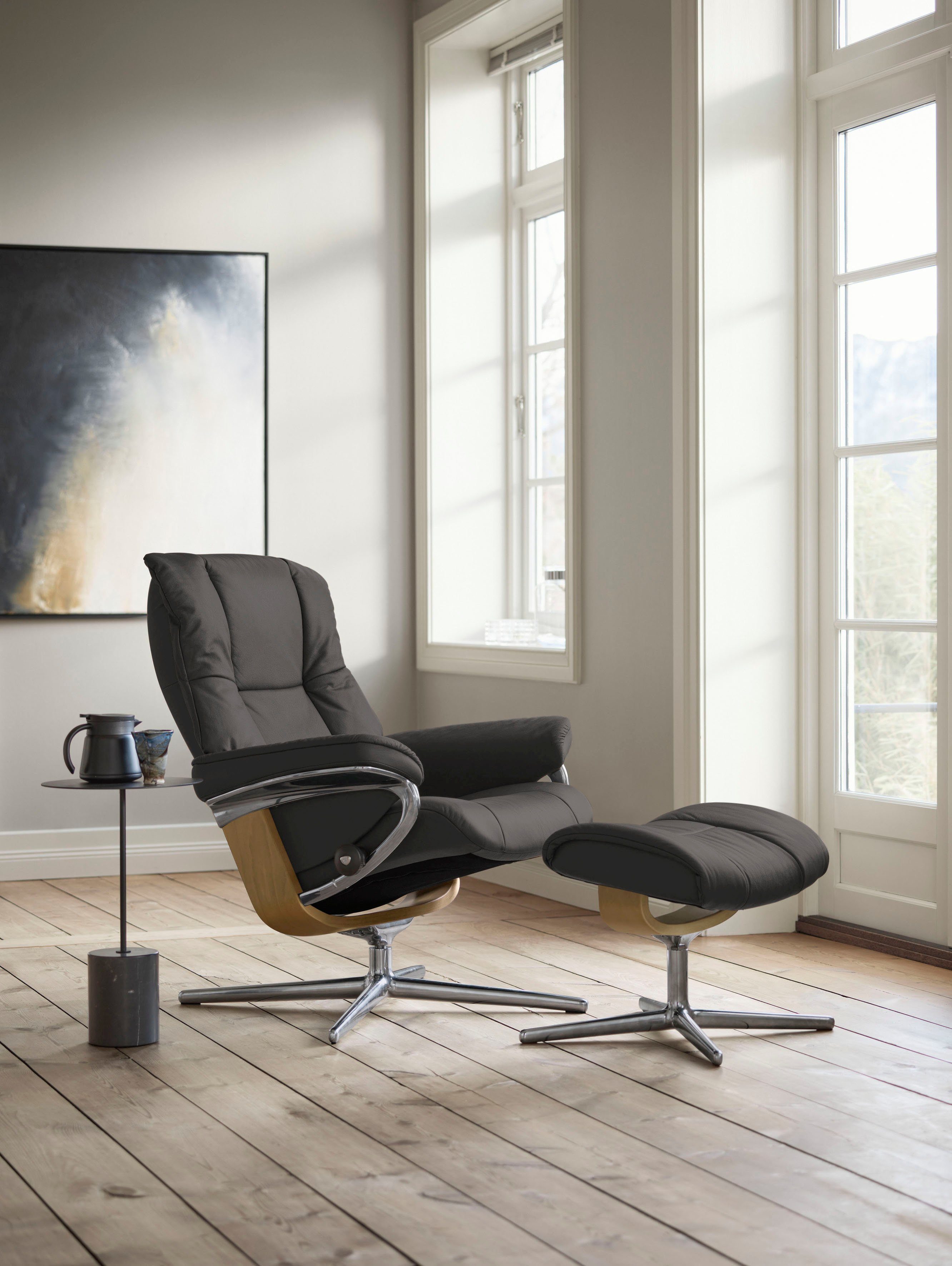 Stressless® Relaxsessel mit L, (Set, Größe S, Base, Hocker, Relaxsessel Hocker), Eiche mit Mayfair mit Holzakzent & M Cross