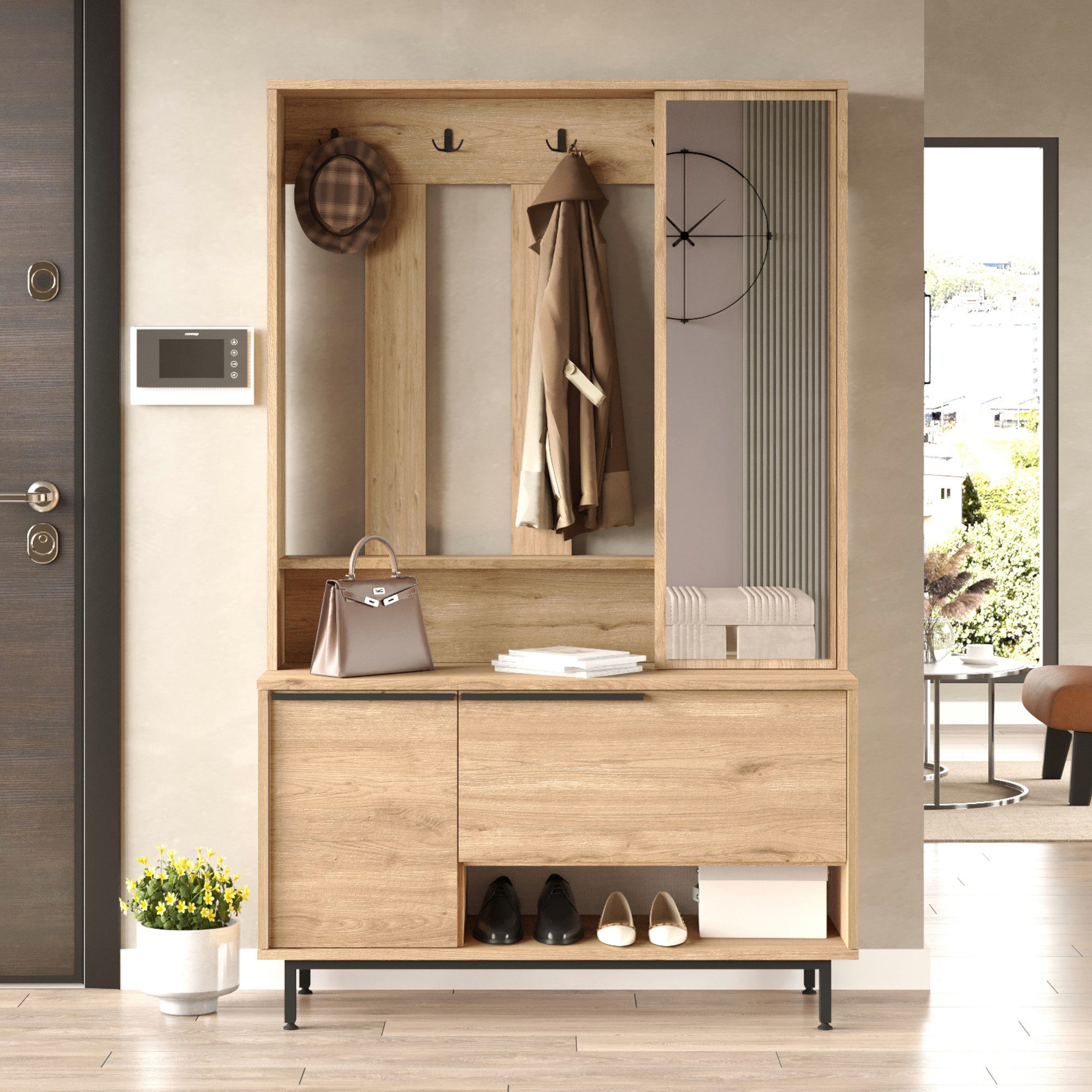 en.casa Kompaktgarderobe Garderobe »Vesanto« 178x112x36 cm Eiche günstig online kaufen