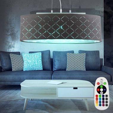 etc-shop Deckenleuchte, Design Textil Hänge Lampe Fernbedienung Dekor Decken Dimmer Leuchte im Set inkl LED RGB Leuchtmittel