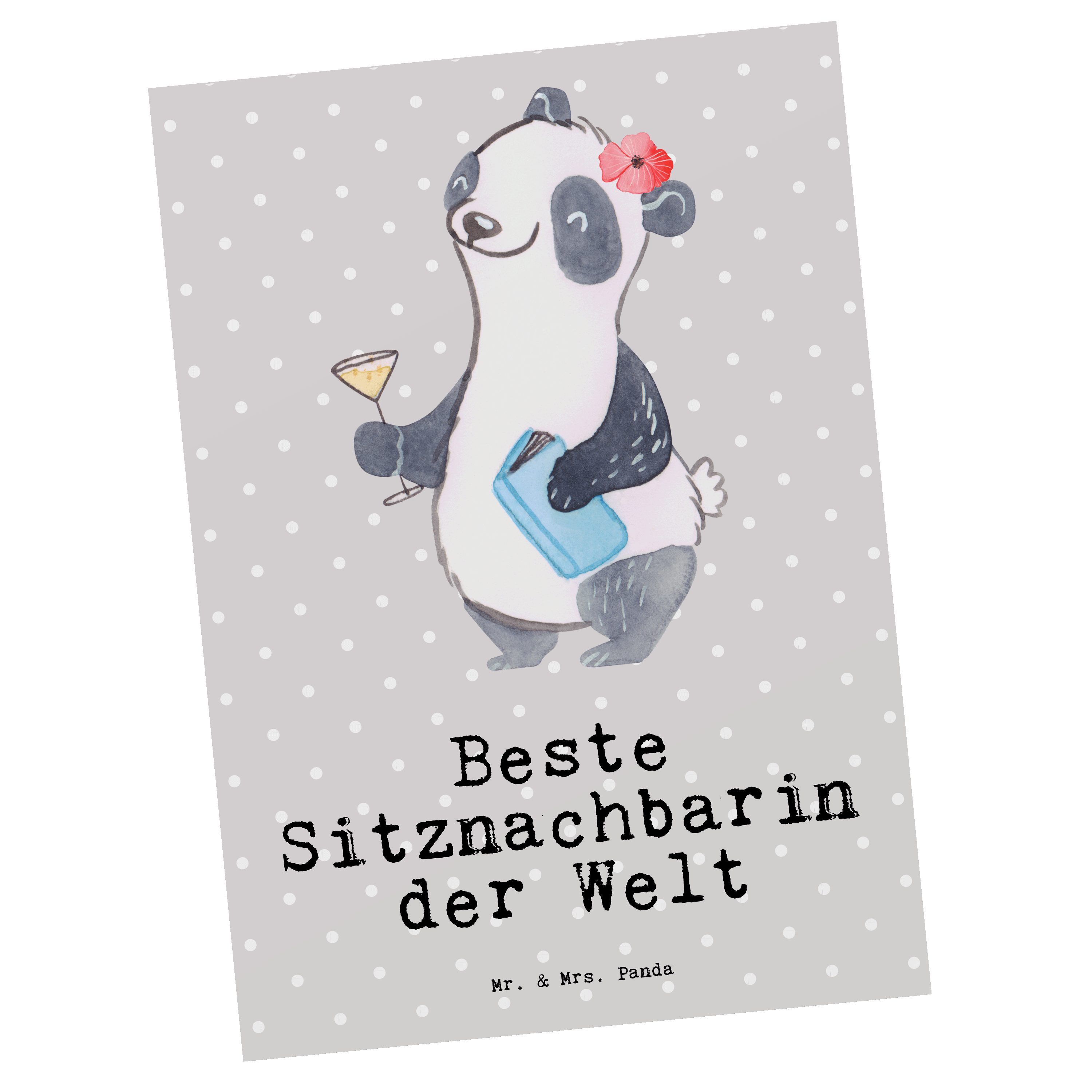 Mrs. Geschen - Mr. Geschenk, der Panda Grau - & Beste Sitznachbarin Postkarte Panda Welt Pastell