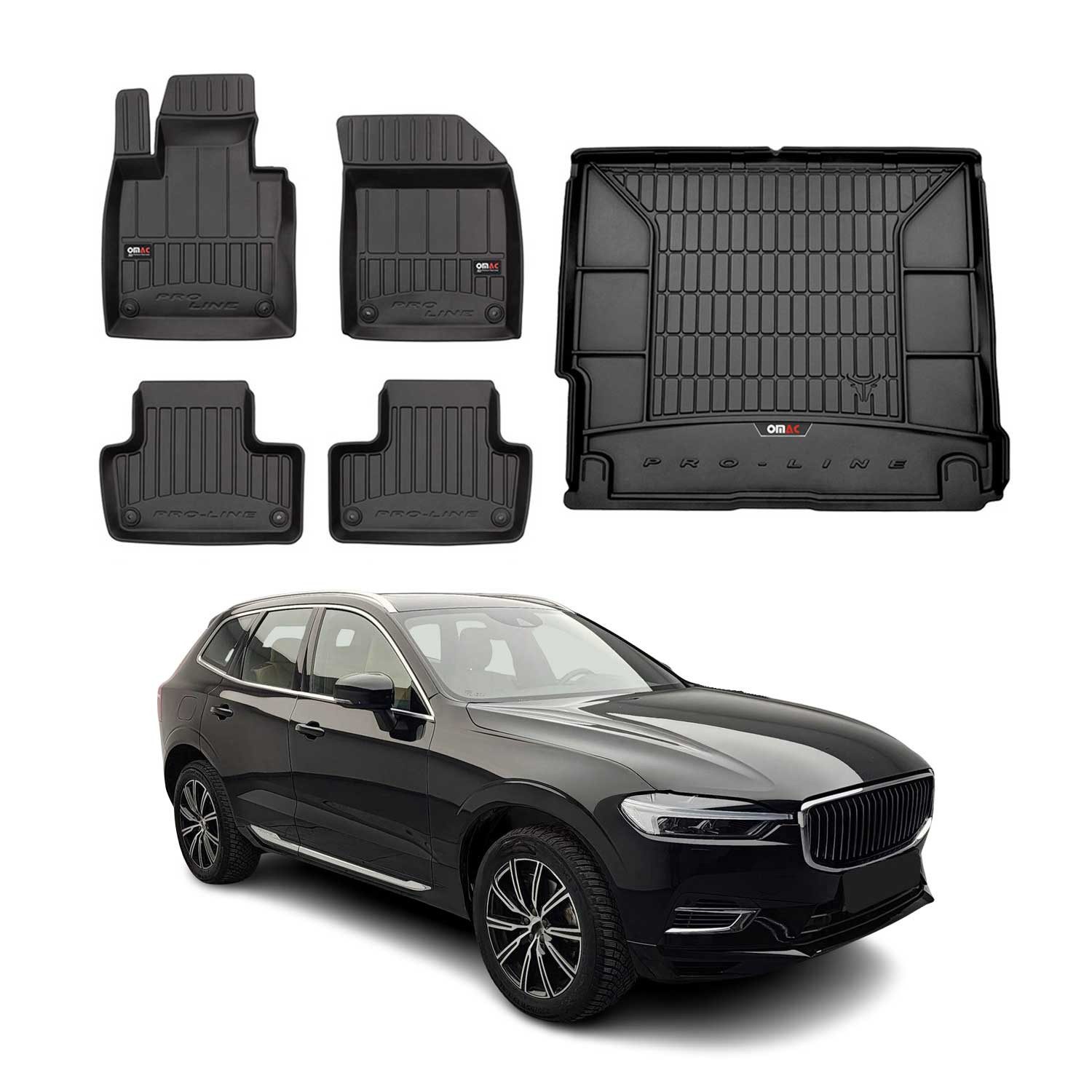 OMAC Auto-Fußmatten Kofferraumwanne Set für Volvo XC60 2017-2025 Gummi Schwarz 5x (5 St), für Volvo XC60 2017-2025 Volvo XC60 2017-2025, Einfache Installation,Antirutsch,Leicht zu reinigen