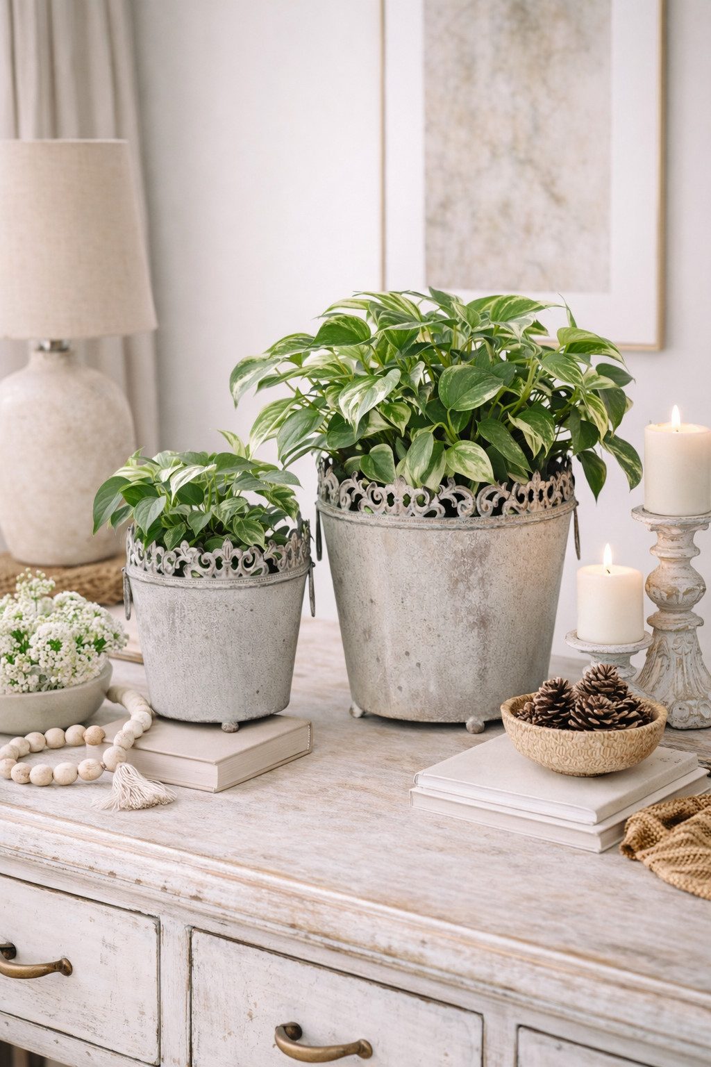 finehomegarden Blumentopf Metall Pflanztopf grau Set 2-teilig „Chappy“ – Ø17×H21cm & Ø22×H25cm (Set, 2 St., 2tlg), Vintage Blumentopf aus Metall – Dekorativer Übertopf für Innen & Außen