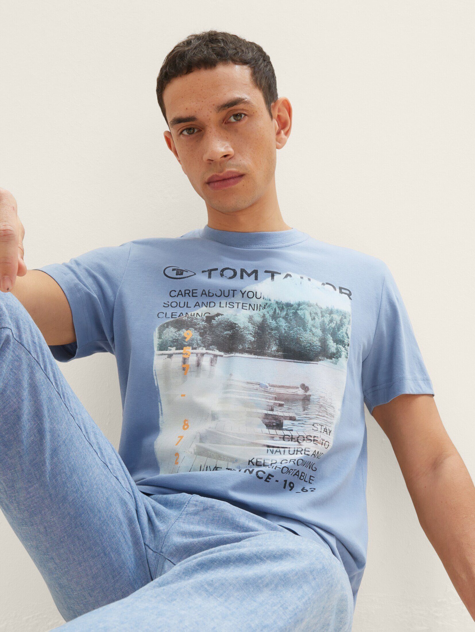 TOM TAILOR T-Shirt T-Shirt mit Mid Greyish Blue Fotoprint