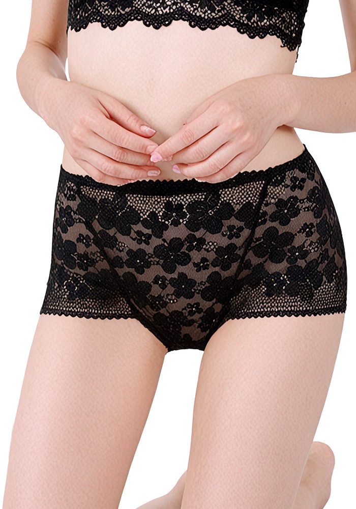 Lovolotti Taillenslip Damen Spitzen Panty Unterhose Transparente Boyshorts mit Floralem Muster, Bequeme Hüftslip Lingerie