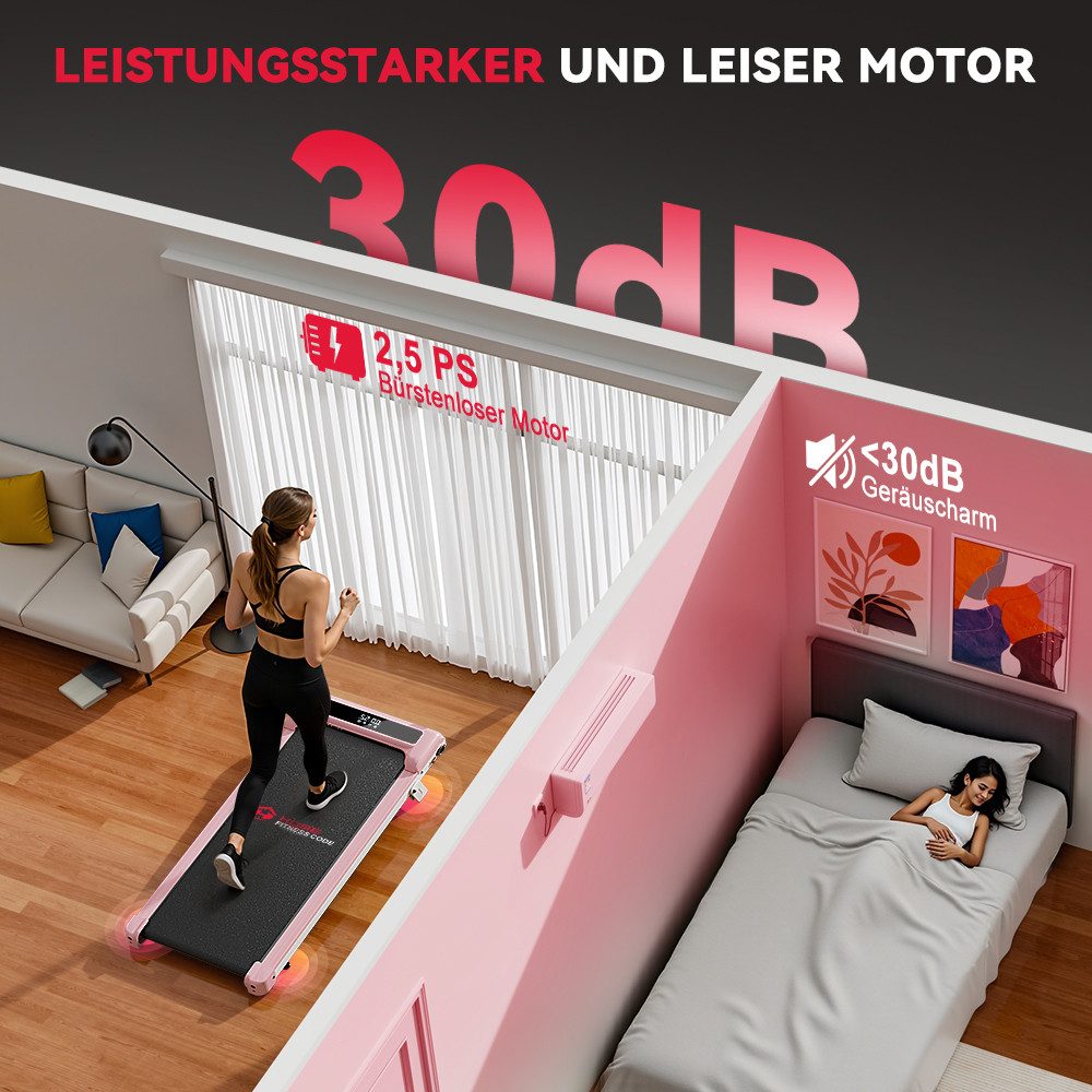 Hamlody Laufband Tragbar Laufbänder mit Steigung, Klappbares Laufband (Bürstenloses Laufband bis 6 km/h), LED-Display, Fernbedienung, ultrakompakt, Stoßdämpfung