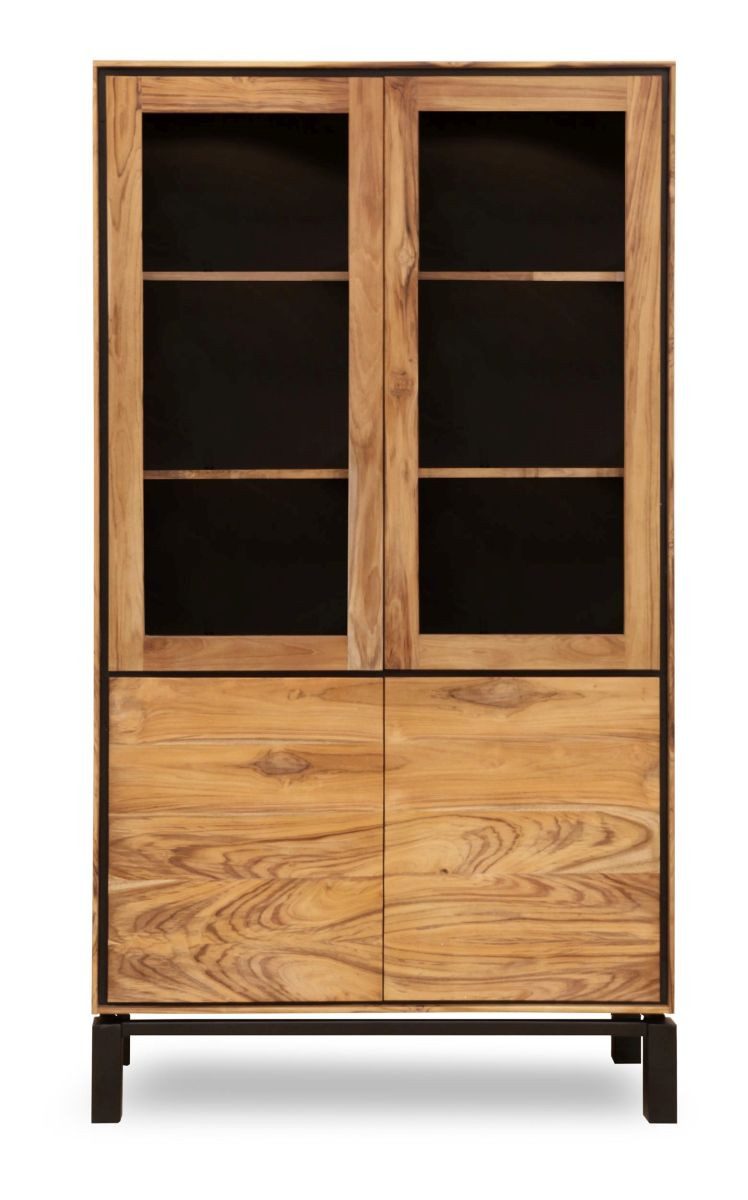 WOLF MÖBEL Vitrine BANDUNG Vitrine mit 2 Glas- / 2 Holztüren (100 x 40 x 185)