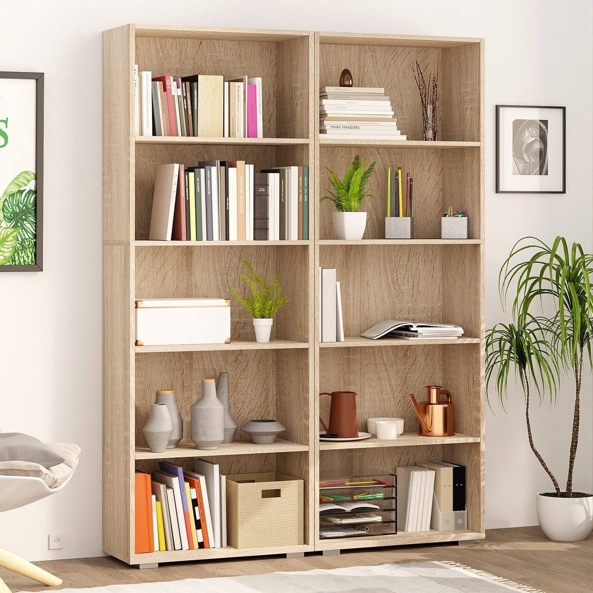 Casaria Bücherregal Vela, Eiche Holz 5 Fächer 190x60x28cm Wand Standregal Büroregal für Ordner