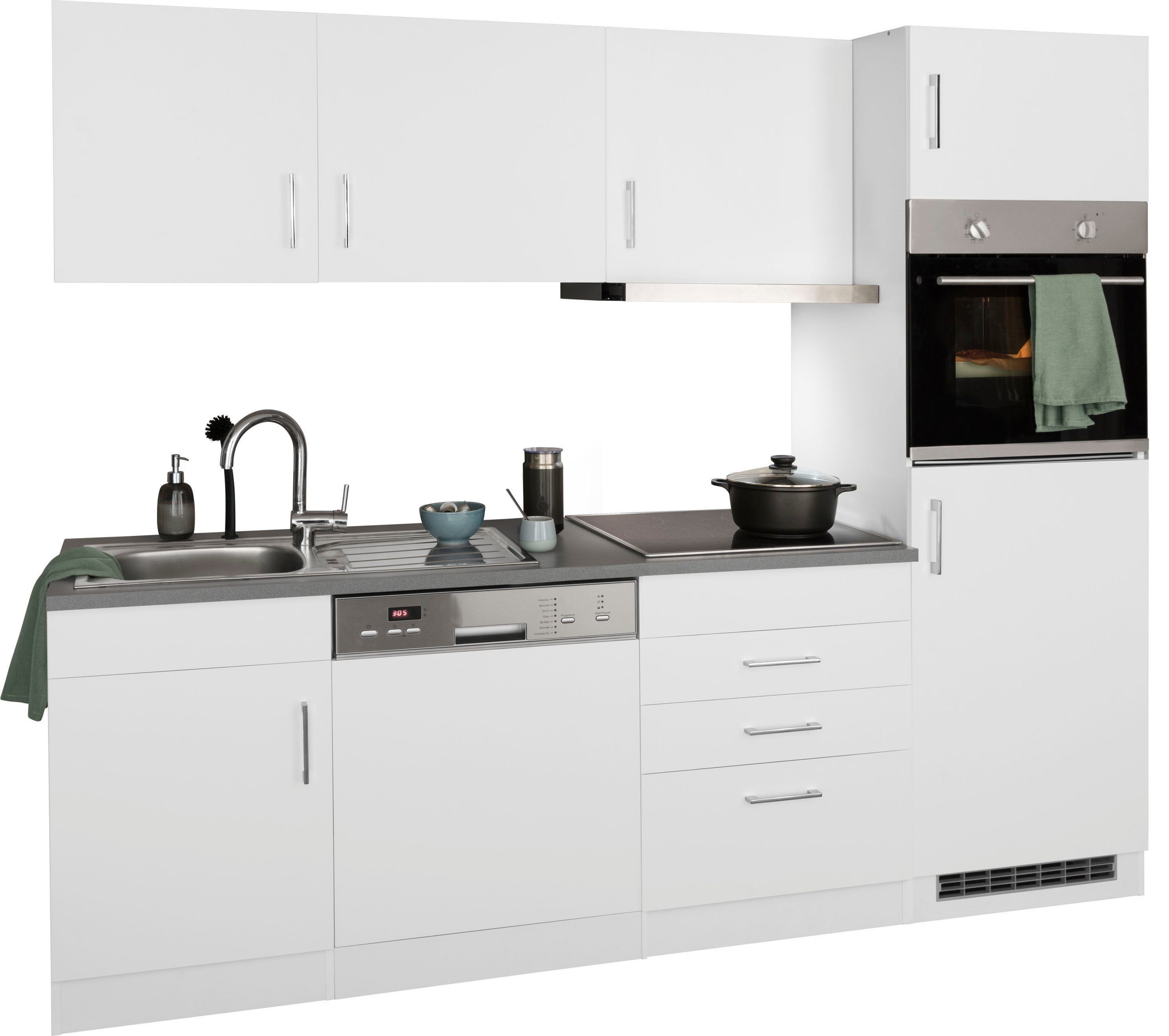 weiß/weiß Breite MÖBEL | Küchenzeile mit Induktionskochfeld wahlweise Paris, cm, mit 230 HELD E-Geräten, weiß
