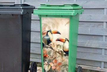 MuchoWow Wandsticker Tukan - Vögel - Blumen - Zweig (1 St), Mülleimer-aufkleber, Mülltonne, Sticker, Container, Abfalbehälter