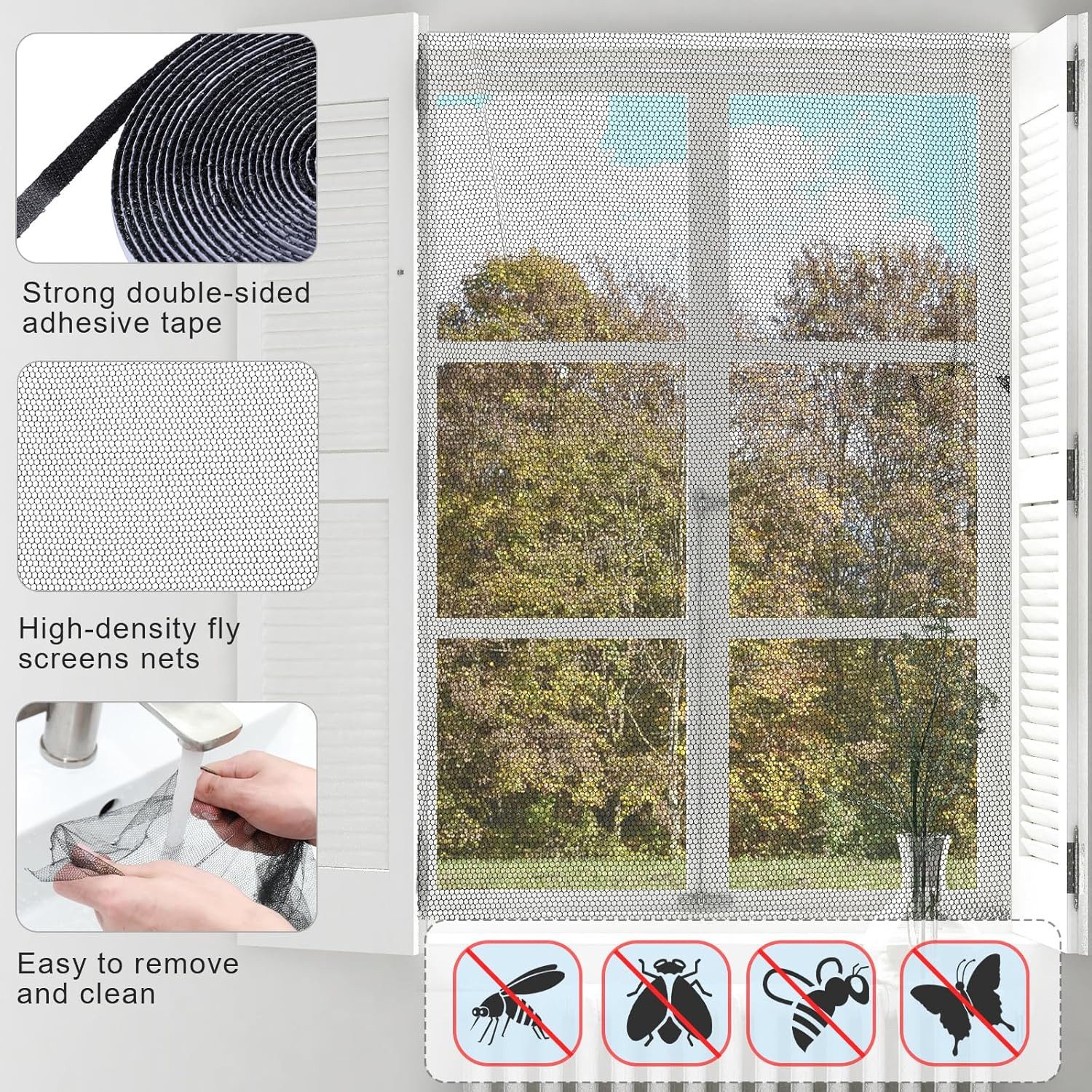 FELIXLEO Fliegengitter-Gewebe 5 Fliegengitter Fenster 130x150cm Selbstklebend Mit Klebeband, (1-St)