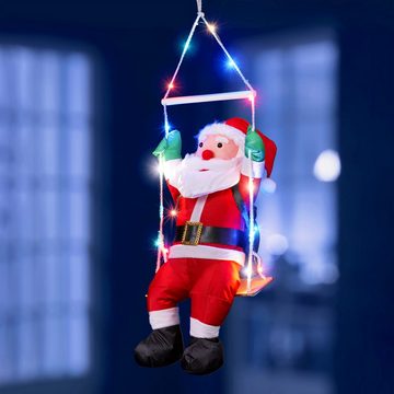 Raburg Weihnachtsmann auf Schaukel mit bunten LEDs, weiche XL Deko-Figur für Weihnachten, mit 20 bunten LEDs, 6 h Timer, ca. 60 cm groß, Gesamthöhe: ca. 90 cm
