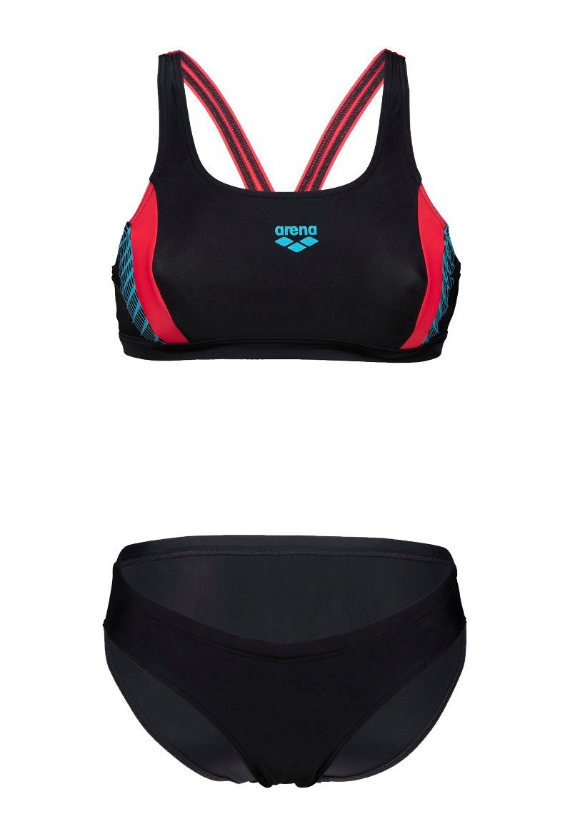 Arena Bustier-Bikini W THREEFOLD sportlichen R schwarz-rot PIECES TWO im Design