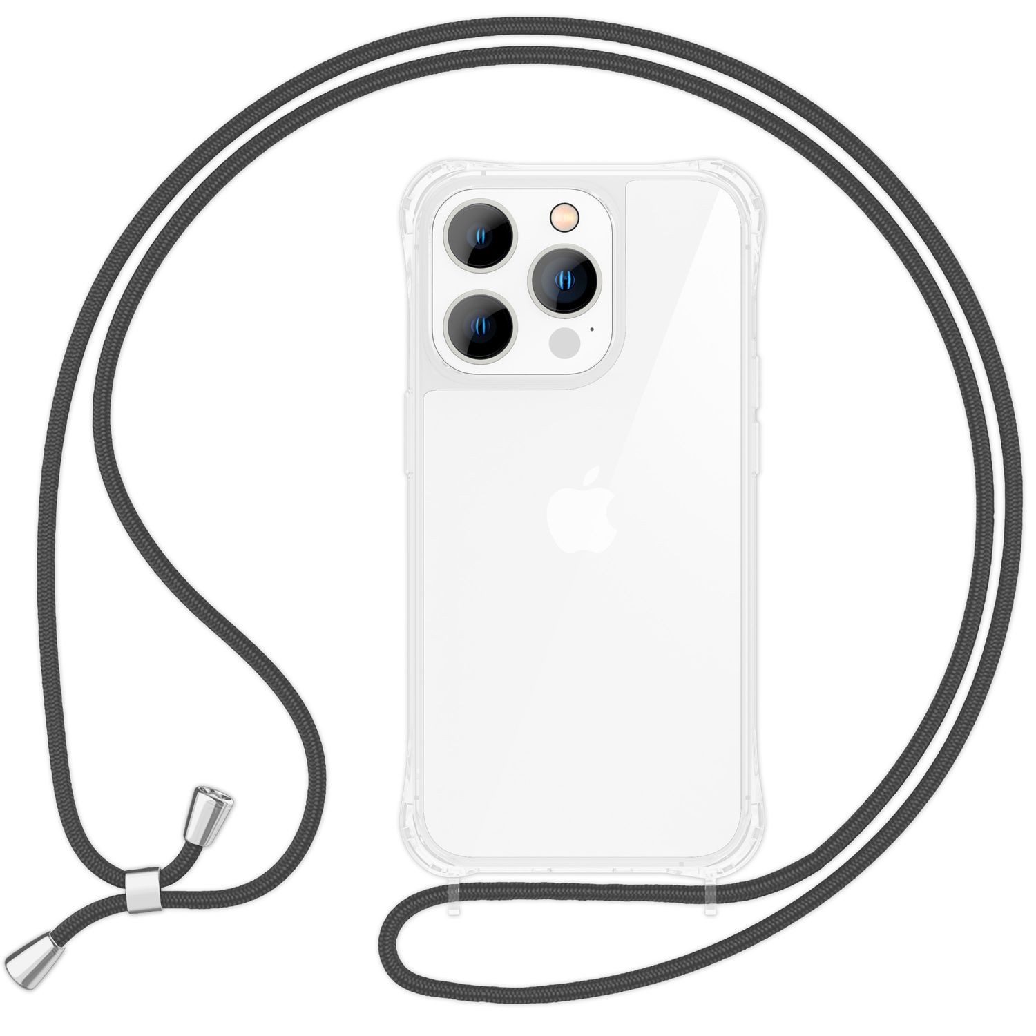 Nalia Handykette Apple iPhone 16 Pro Max, Klare Hülle mit Band zum Umhängen / Crossbody Transparent Case & Kette