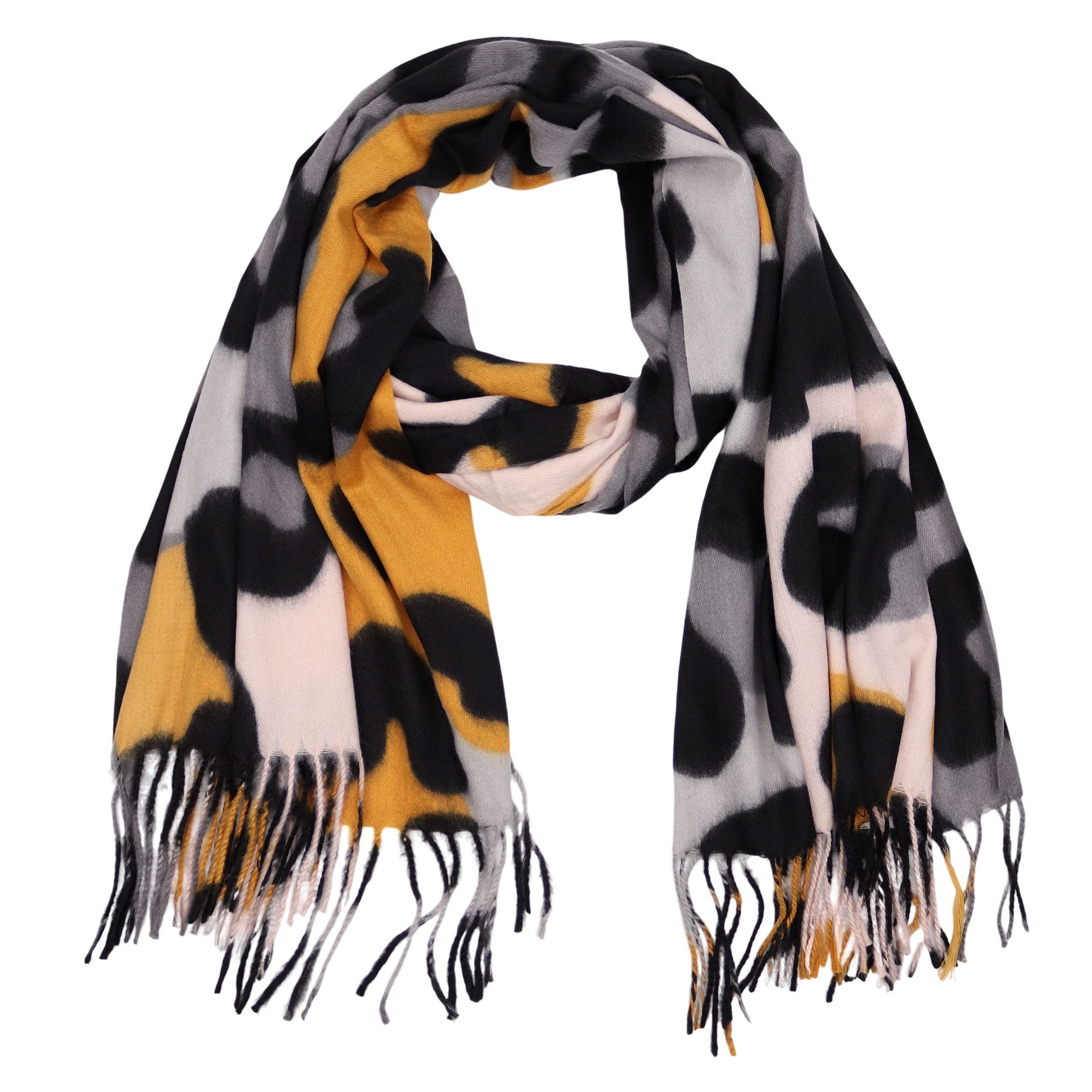 MIRROSI Modeschal weicher und warmer Schal Big Leo Muster mit Fransen, 70x180cm, (angesagtes Leo Leopard Muster; ca. 230 Gramm; Neue Kollektion Herbst/Winter 2025), Damen Halstuch ideal für Herbst und Winter