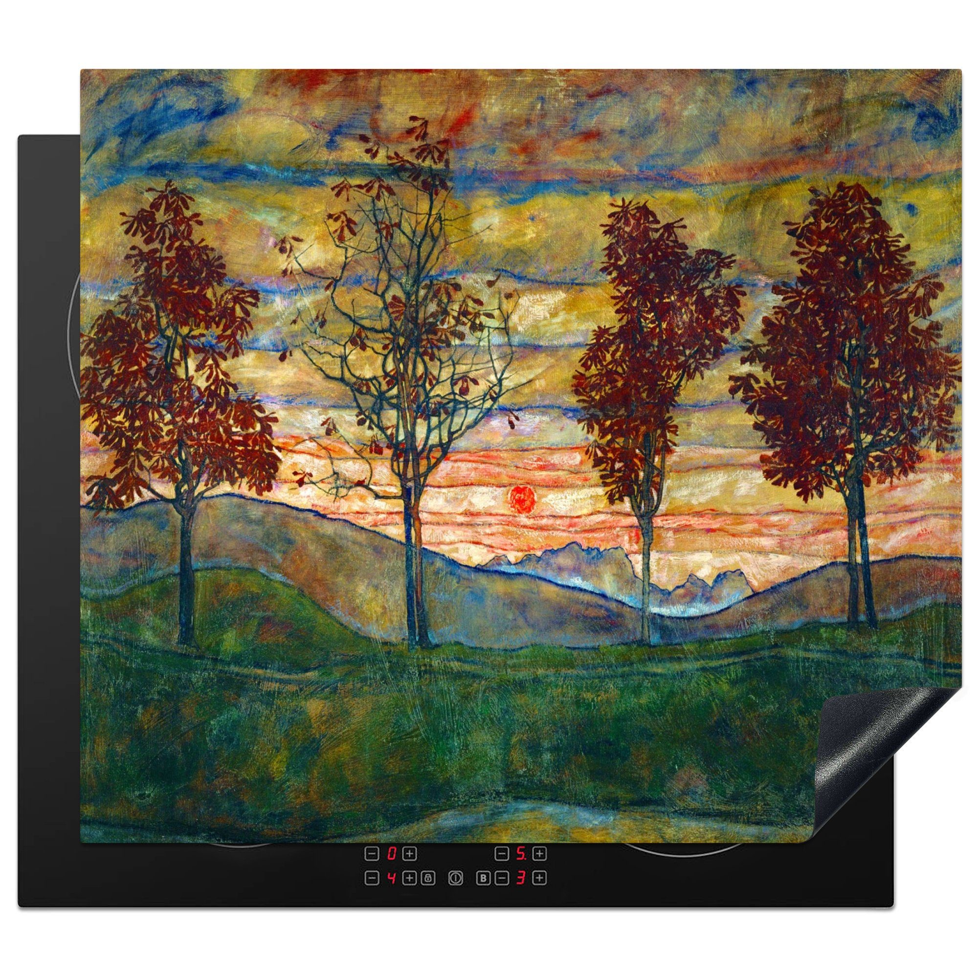MuchoWow Herdblende-/Abdeckplatte Vier Bäume - Egon Schiele, Vinyl, (1 tlg), 59x52 cm, Ceranfeldabdeckung für die küche, Induktionsmatte