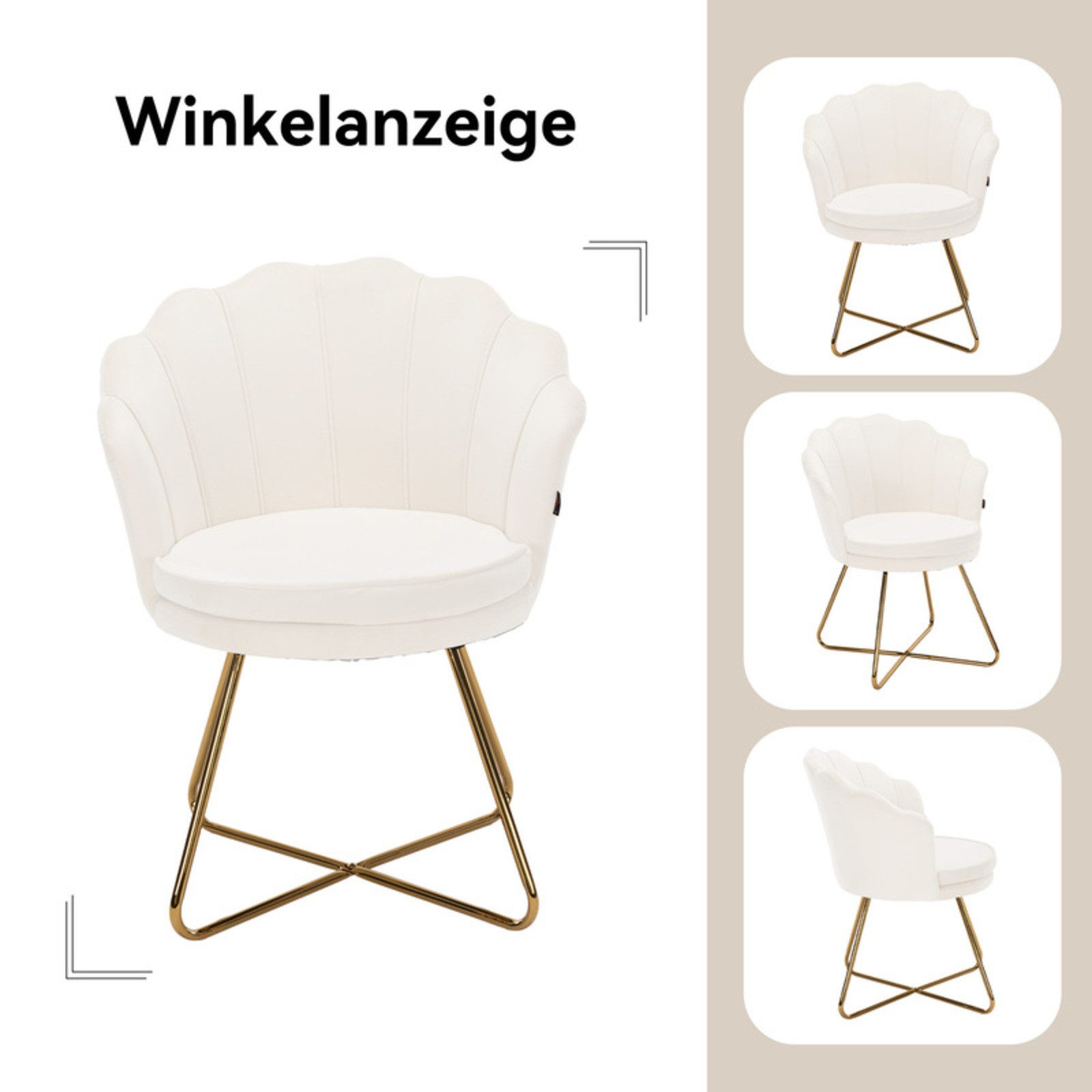 HawthyHome Polsterstuhl Polstersessel mit Blütenblatt-Rückenlehne & Goldene Metallbeine (1 St), ideal für Esszimmer & Schminktisch – Bild 4 von 5