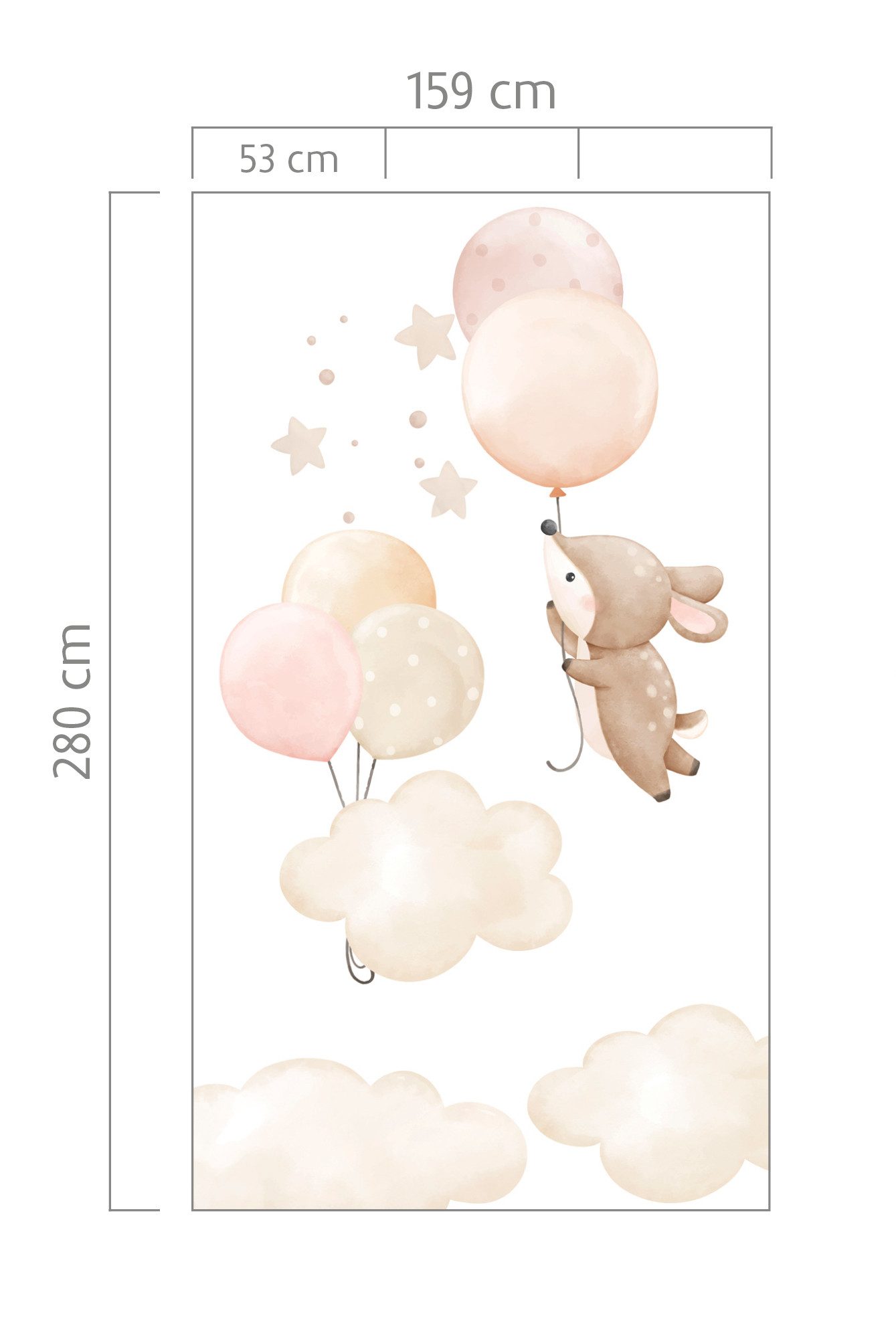 Rasch Fototapete Kinderzimmer mit Wolken, Hase und Luftballons in Beige und Rosa, strukturiert, gemustert, (1 Rolle, 1 St), Ballons