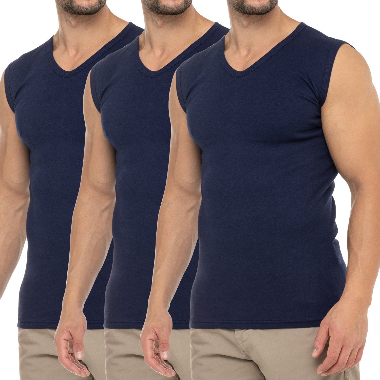 Muskelshirt V-Neck Marine Muscle Shirt Unterhemd Herren (3er Business Pack) celodoro