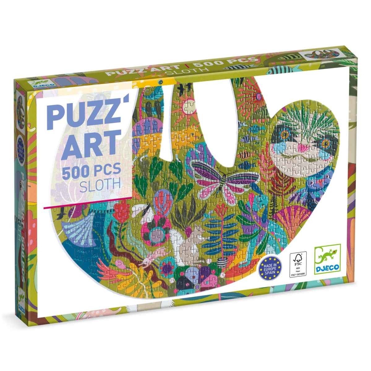 DJECO Konturenpuzzle Puzz’Art Puzzle Faultier 500 Teile Silhouette ab 8 Jahren mit Poster, 500 Puzzleteile