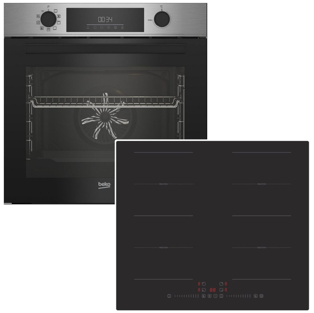 BEKO Backofen-Set Backofen 72L Pyrolyse +PKM Induktionsfeld Flexzonen Boost TouchControl, Pyrolyse-Selbstreinigung