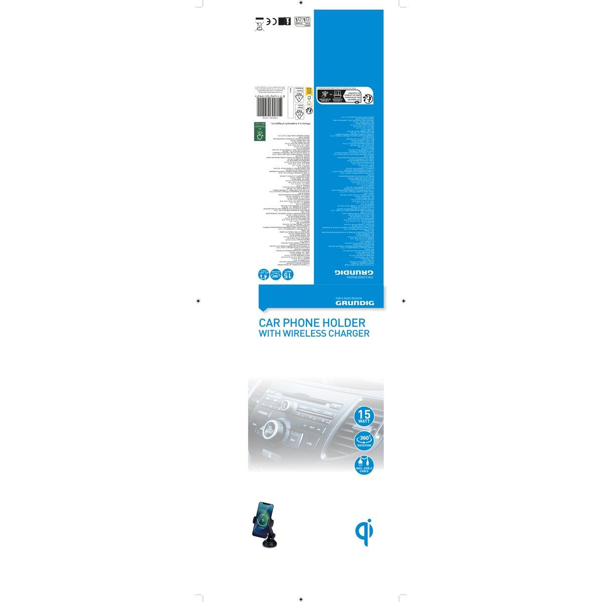 Grundig Handy-Halterung Phone holder/charger car Qi