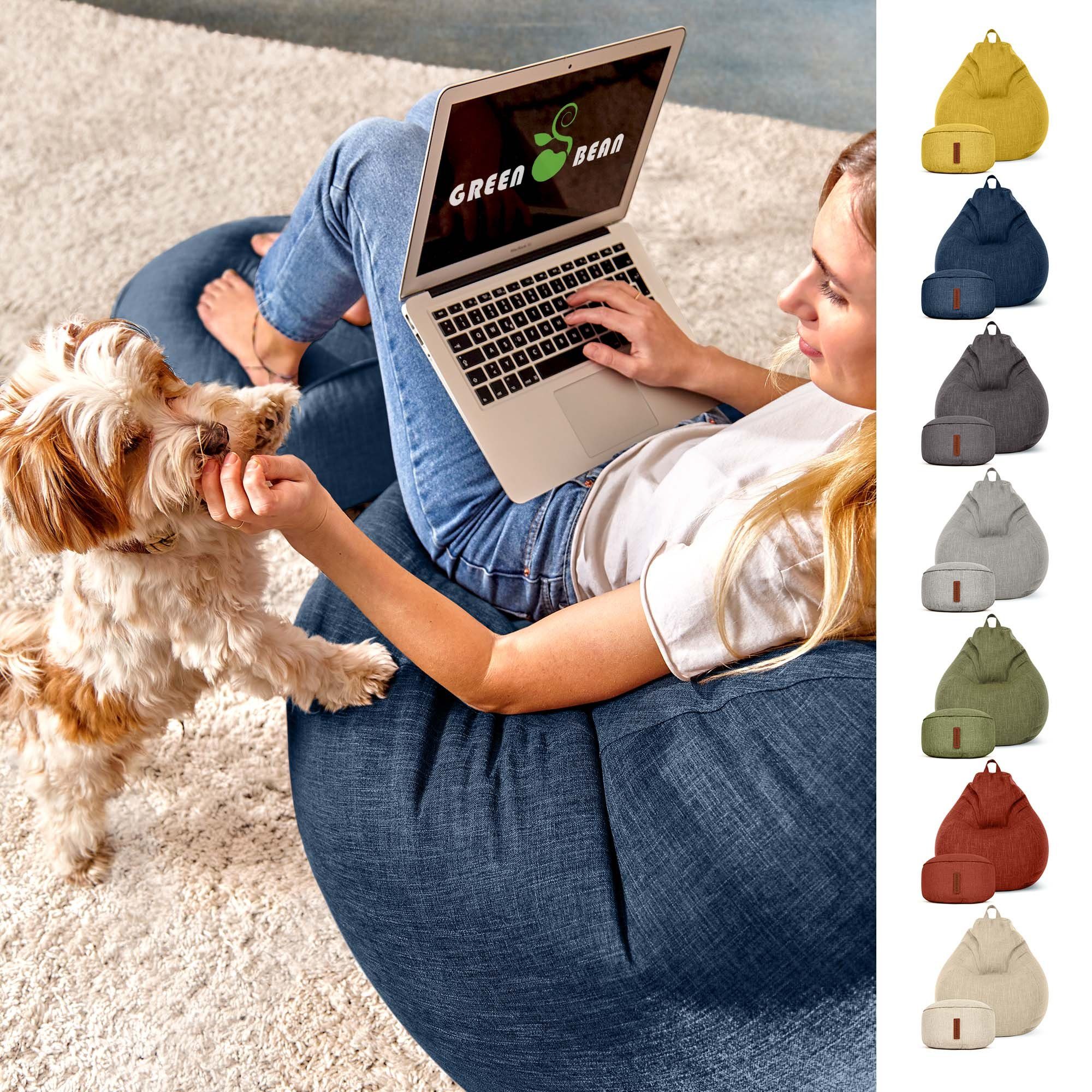 Green Bean Sitzsack Home-Linen (Indoor Riesensitzsack und Pouf mit EPS-Perlen Füllung, Kuschelig Weich Waschbar), Drinnen Stoff Bodenkissen Liegekissen Sitzkissen Lounge