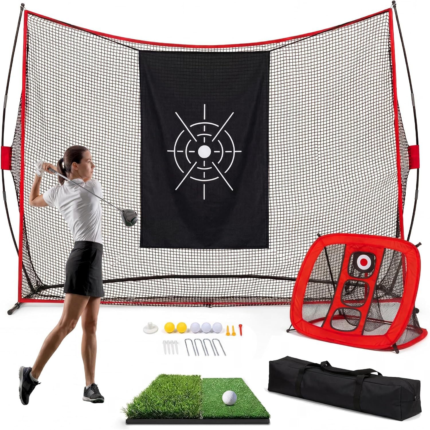 Golfnetz 305x230cm Golf Schlagnetz mit Zielplane, Seitenbarrieren, Tragetasche