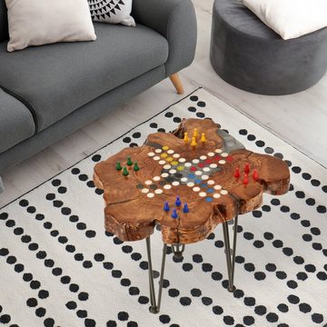 Lantelme Couchtisch Wohnzimmertisch mit eingelassenen Brettspiel (52 x 50 x 47cm), Epoxidharztisch mit Schachfiguren