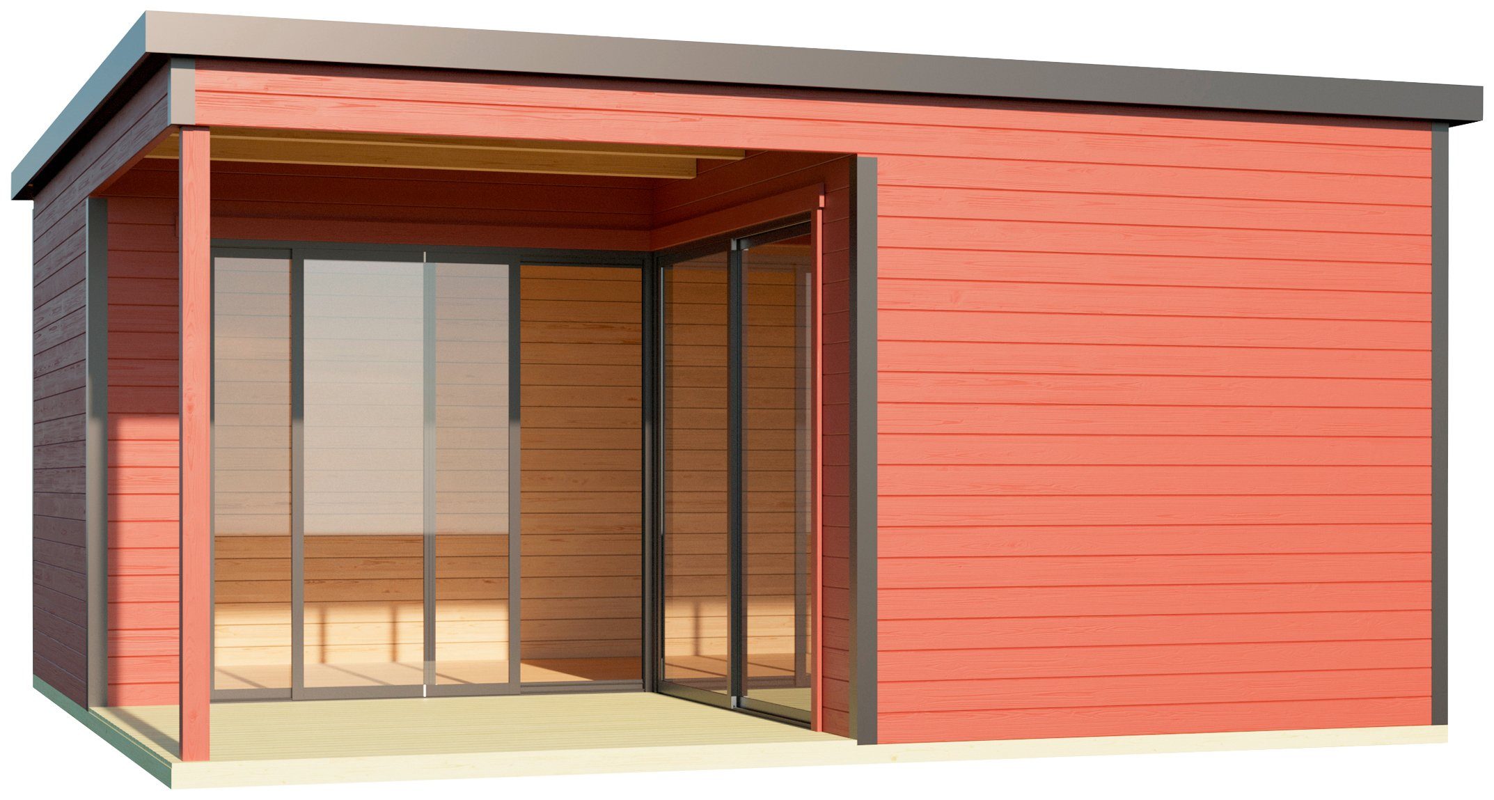 LASITA MAJA Gartenhaus DOMEO 6 LOGGIA SCHWEDENROT/ANTHRAZIT, BxT: 519,6x519,6 cm, (Set), mit Überdachung, Fundamentmass 5000 x 5000, Schwedenrot