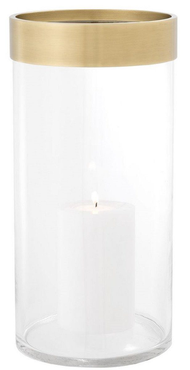 Casa Padrino Kerzenleuchter Luxus Kerzenleuchter Antik Messing Ø 20,5 x H. 41,5 cm - Runder Glas Kerzenleuchter mit Aluminium Ring - Luxus Qualität
