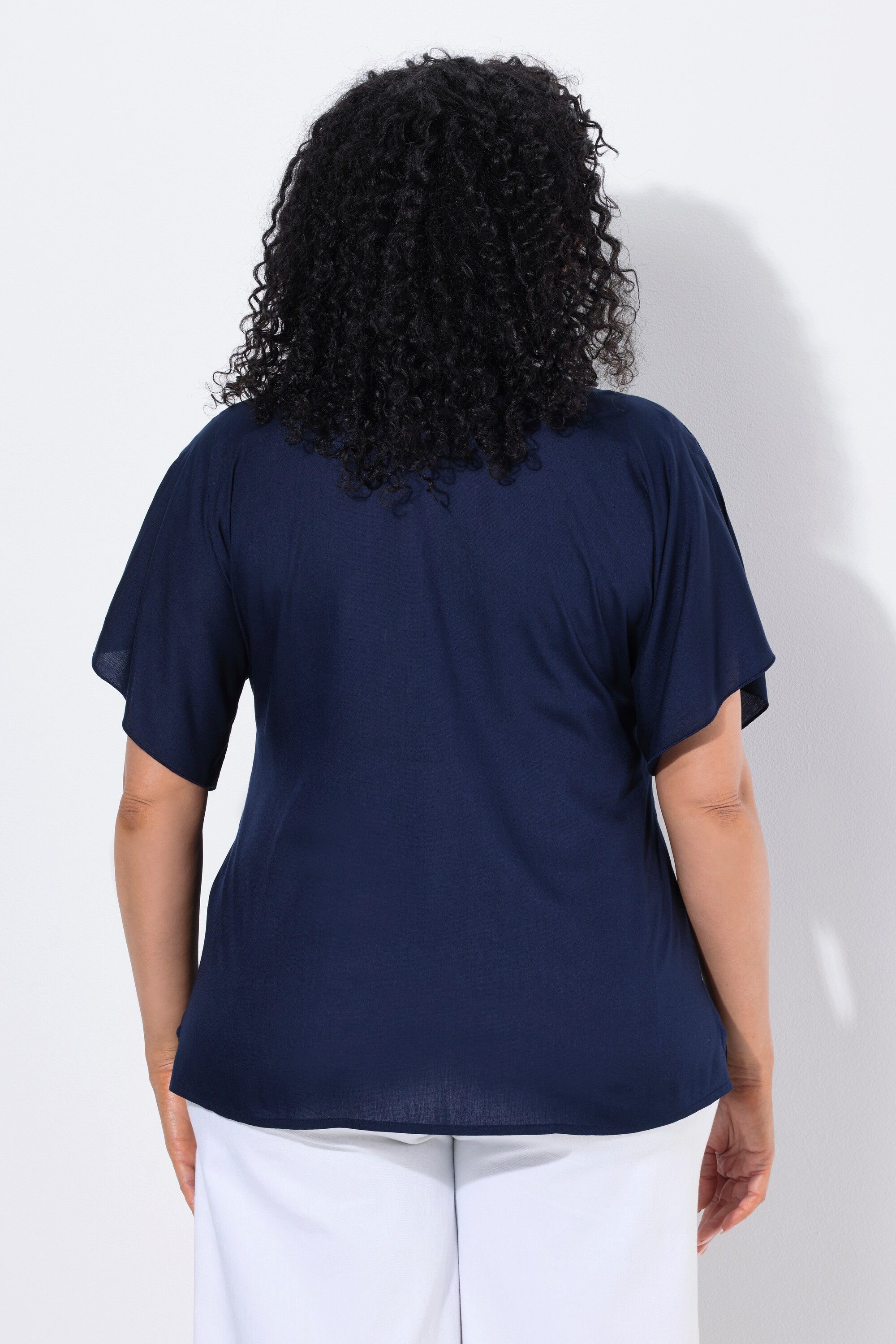 Ulla Popken Hemdbluse Tunika Oversized Stehkragen V-Ausschnitt Halbarm