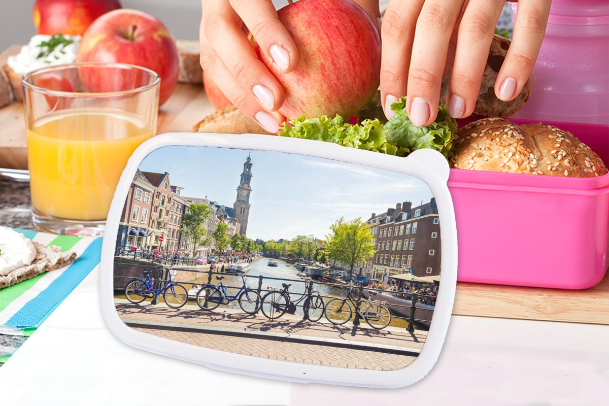 Erwachsene, Fahrrad rosa Snackbox, Kinder, Kunststoff, Gracht, Amsterdam für (2-tlg), Lunchbox Kunststoff MuchoWow - - Brotbox Brotdose Mädchen,