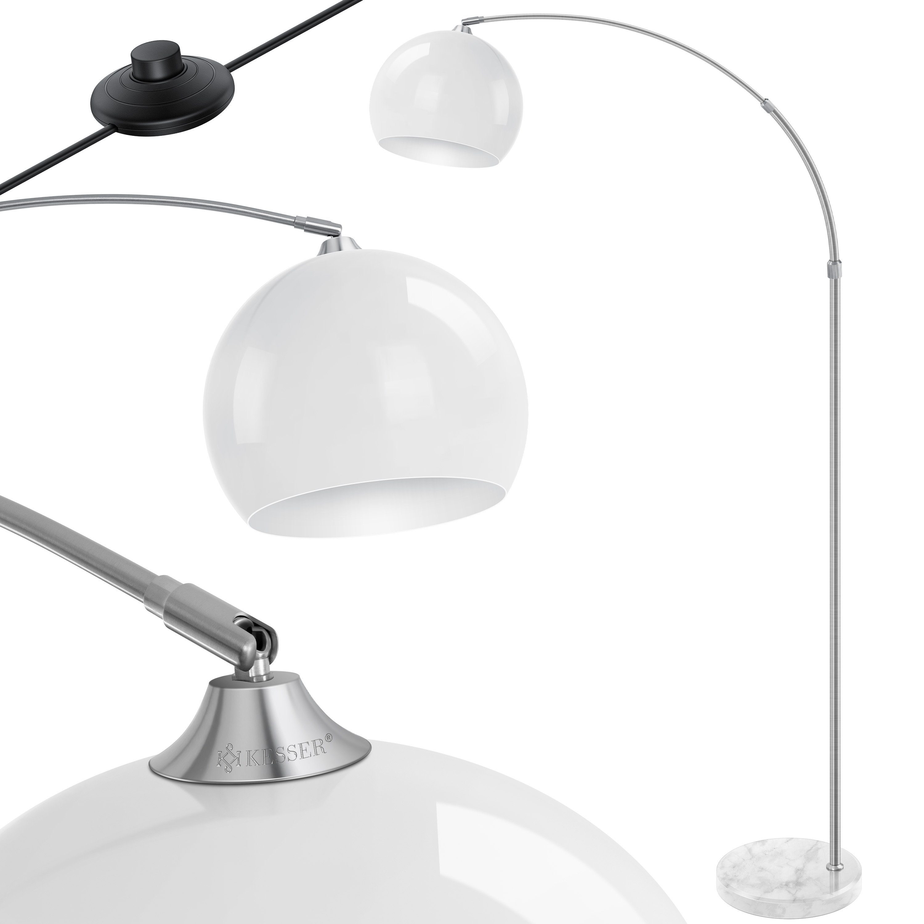KESSER Nicht + Bogenlampe LED geeignet, höhenverstellbar Marmorfuß 146-22cm LED Bogenlampe, standfestem enthalten/