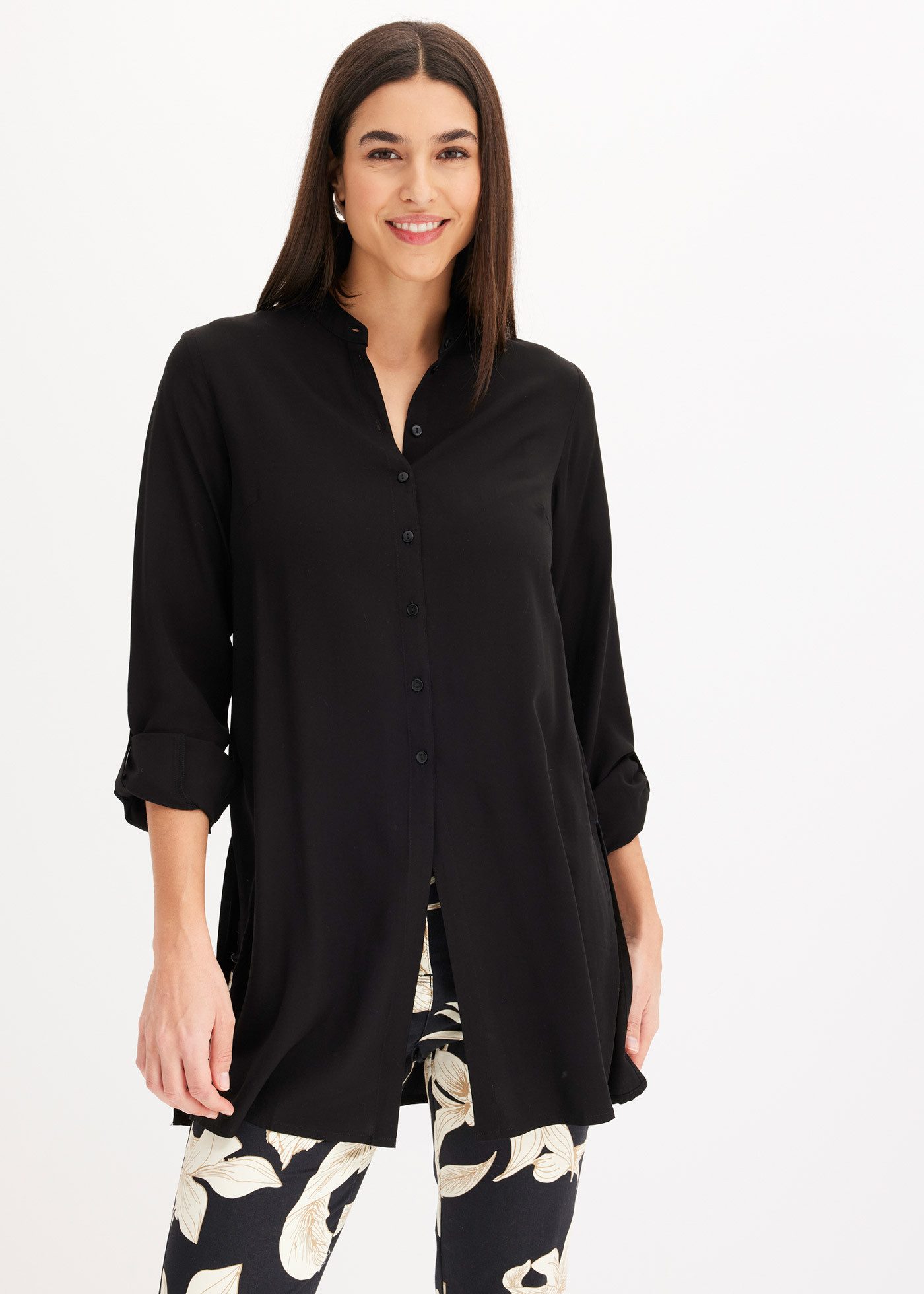 bonprix Longbluse gerade Passform, mit langem Arm, aus Viskose, mit Stehkragen