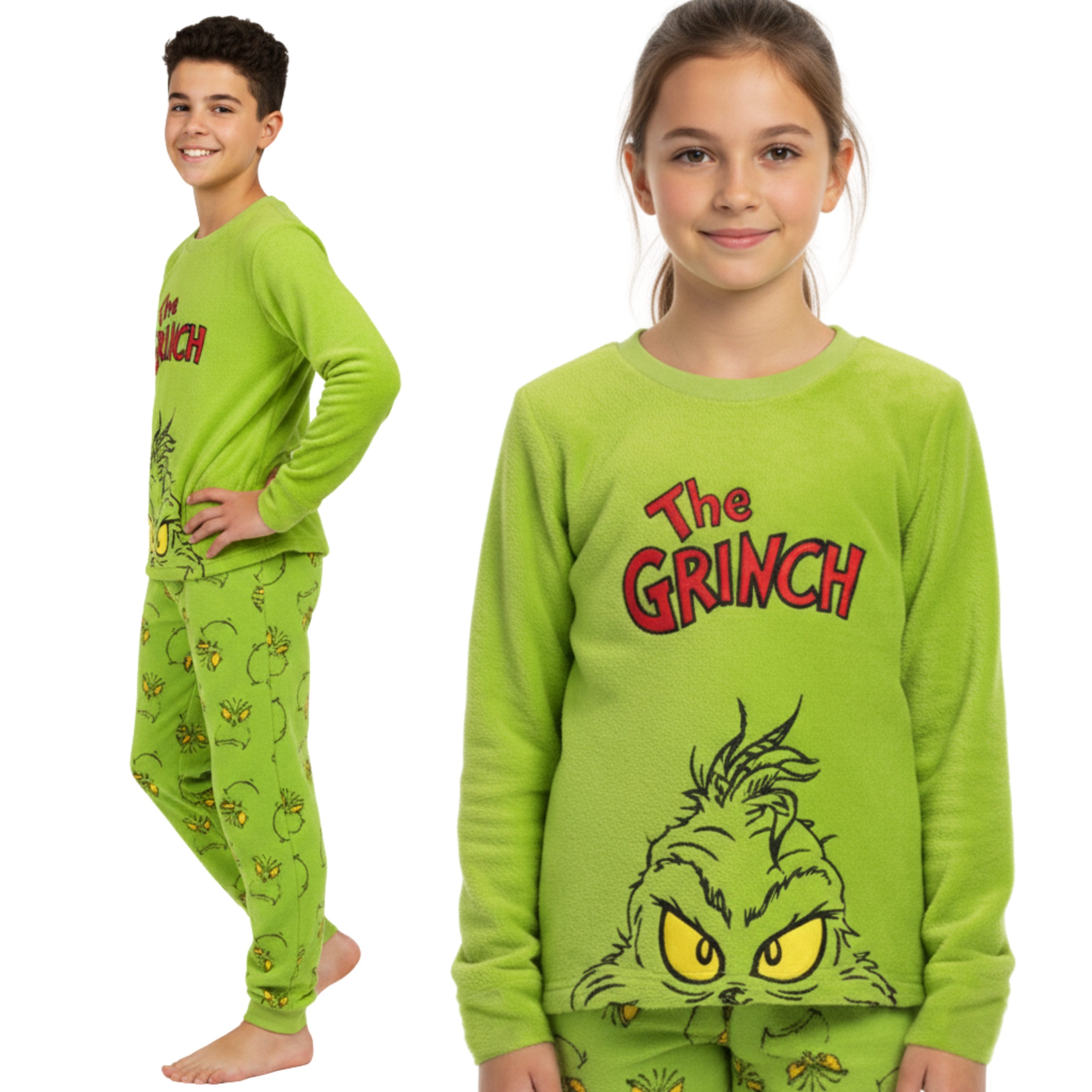 Pyjama Grinch Kinder Pyjama, warmer Polar-Schlafanzug für den Winter