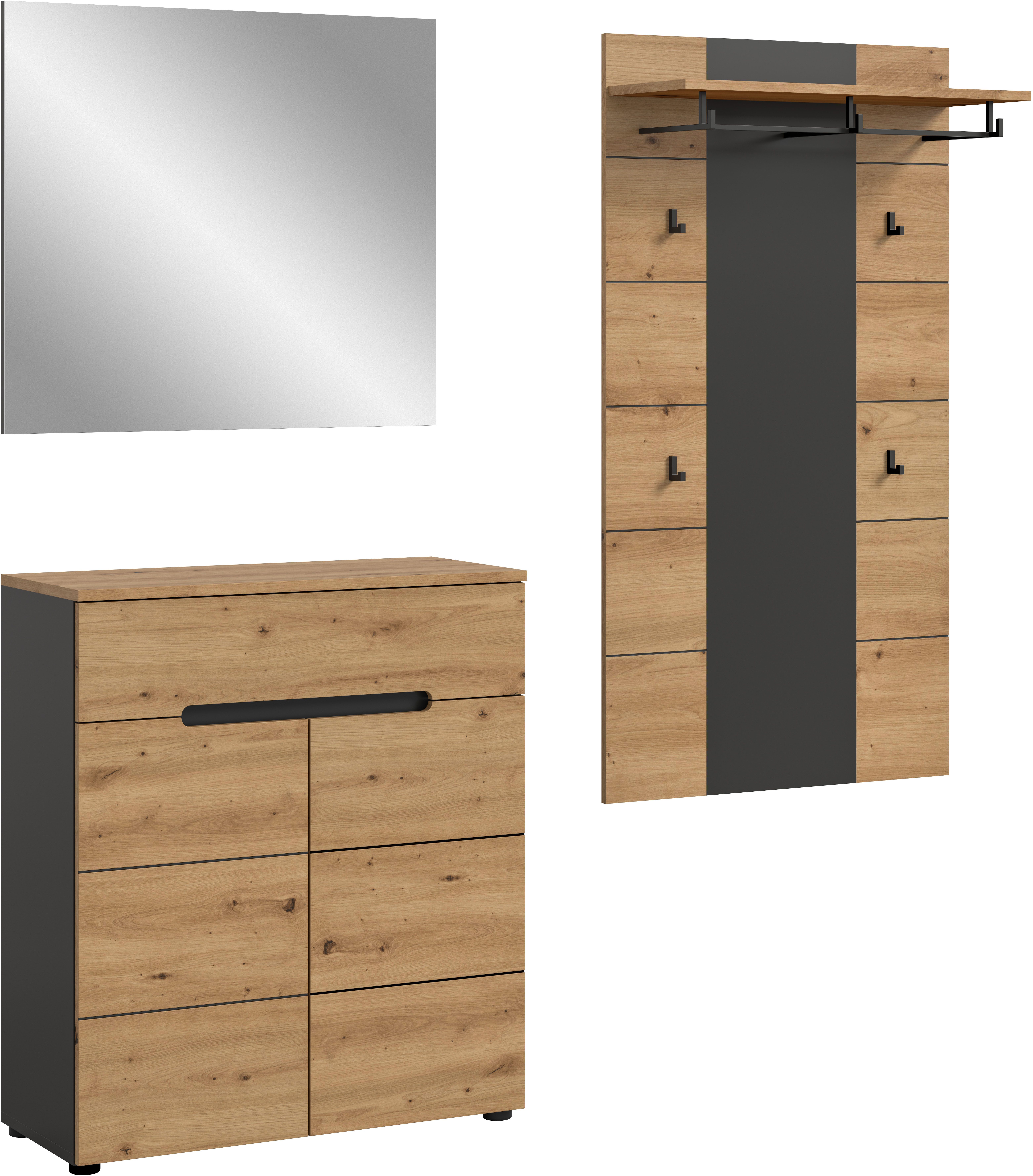 Home affaire Garderoben-Set REHAT, TOPSELLER!, 3-teilig, Breite 175 cm, individuell erweiterbar, (Set, 3-St., bestehend aus: Kommode, Spiegel und Garderobenpaneel), Garderobenkombination, Kombination, Set, Flurgarderobe, Diele
