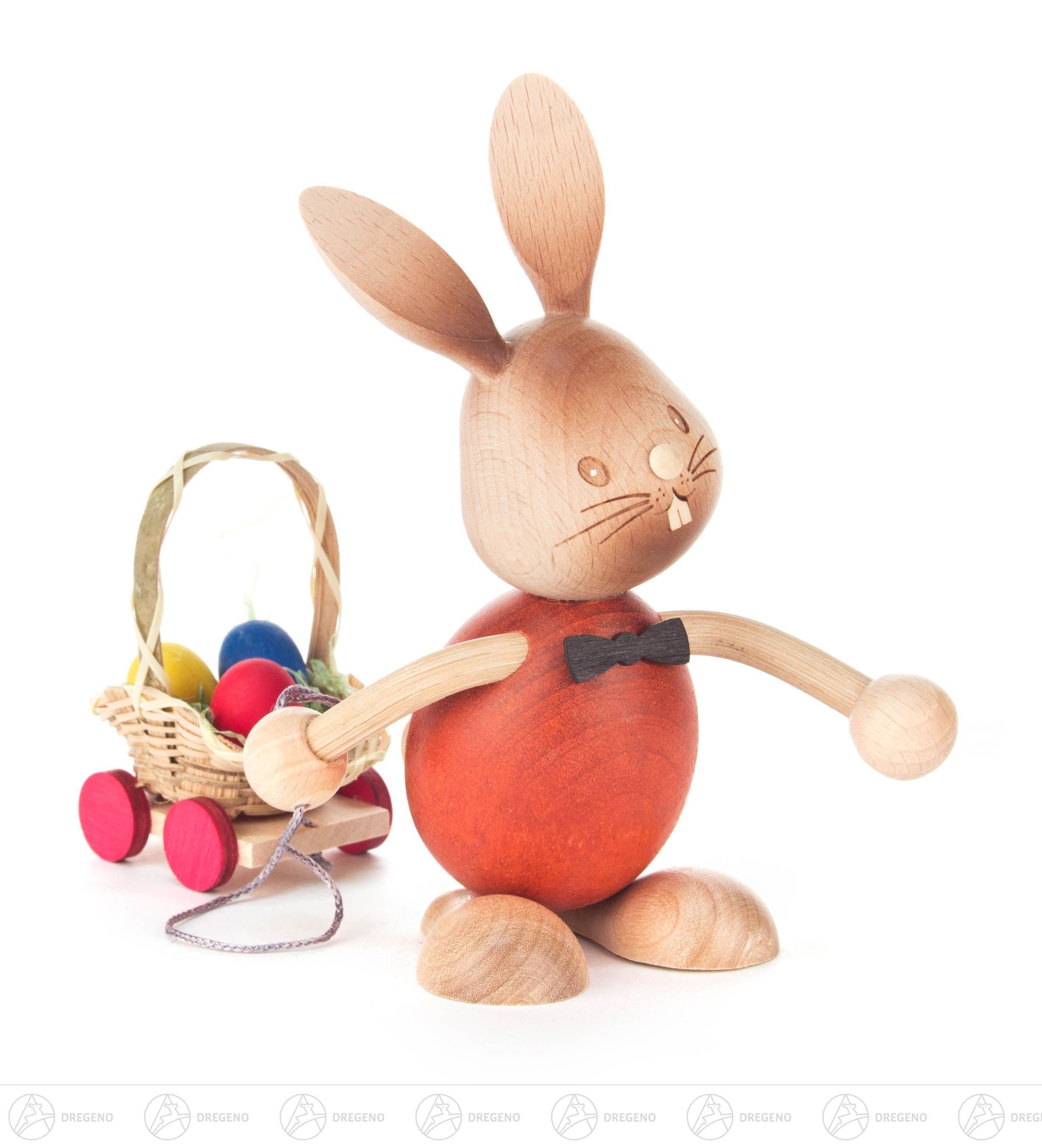Dregeno Erzgebirge Osterhase Ostern & Frühjahr Hase "Stupsi" mit Eierwagen Höhe ca 12,5 cm NEU