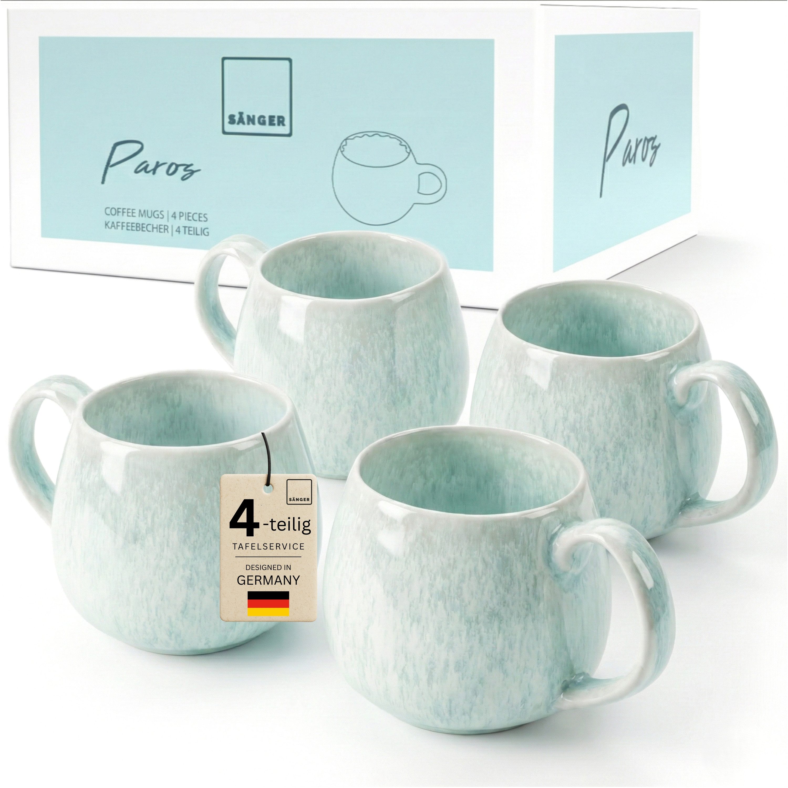 SÄNGER Tafelservice Paros (4-tlg), 4 Personen, Steingut, Blau Türkis, Handmade Premium Collection