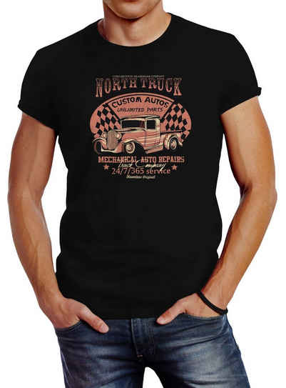 Neverless Print-Shirt Herren T-Shirt Hot Rod Big Block Car Tuning V8 Vintage Truck Print Slim Fit Neverless® mit Print