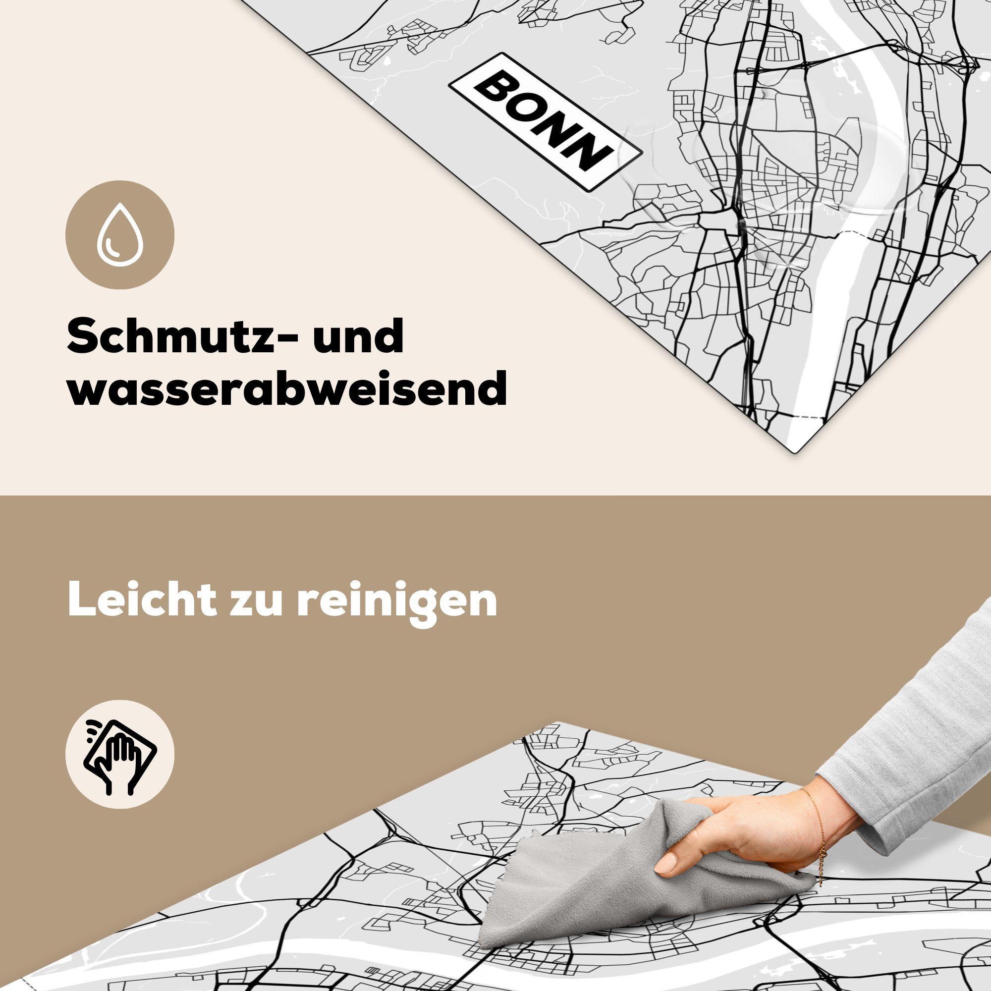 MuchoWow Herdblende-/Abdeckplatte Karte cm, Arbeitsplatte (1 - für Vinyl, Ceranfeldabdeckung, küche Deutschland 78x78 tlg), - - Bonn Stadtplan