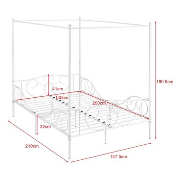 en.casa Himmelbett, »Finström« Doppelbett aus Stahl 140x200 cm mit Matratze Weiß