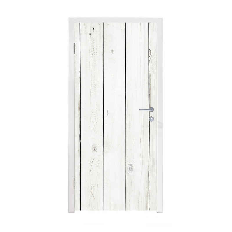 MuchoWow Türtapete Brocante - Regale - Holzoptik - Weiß, Matt, bedruckt, (1 St), Selbstklebende Tapete, Folie für Möbel, 75x205 cm