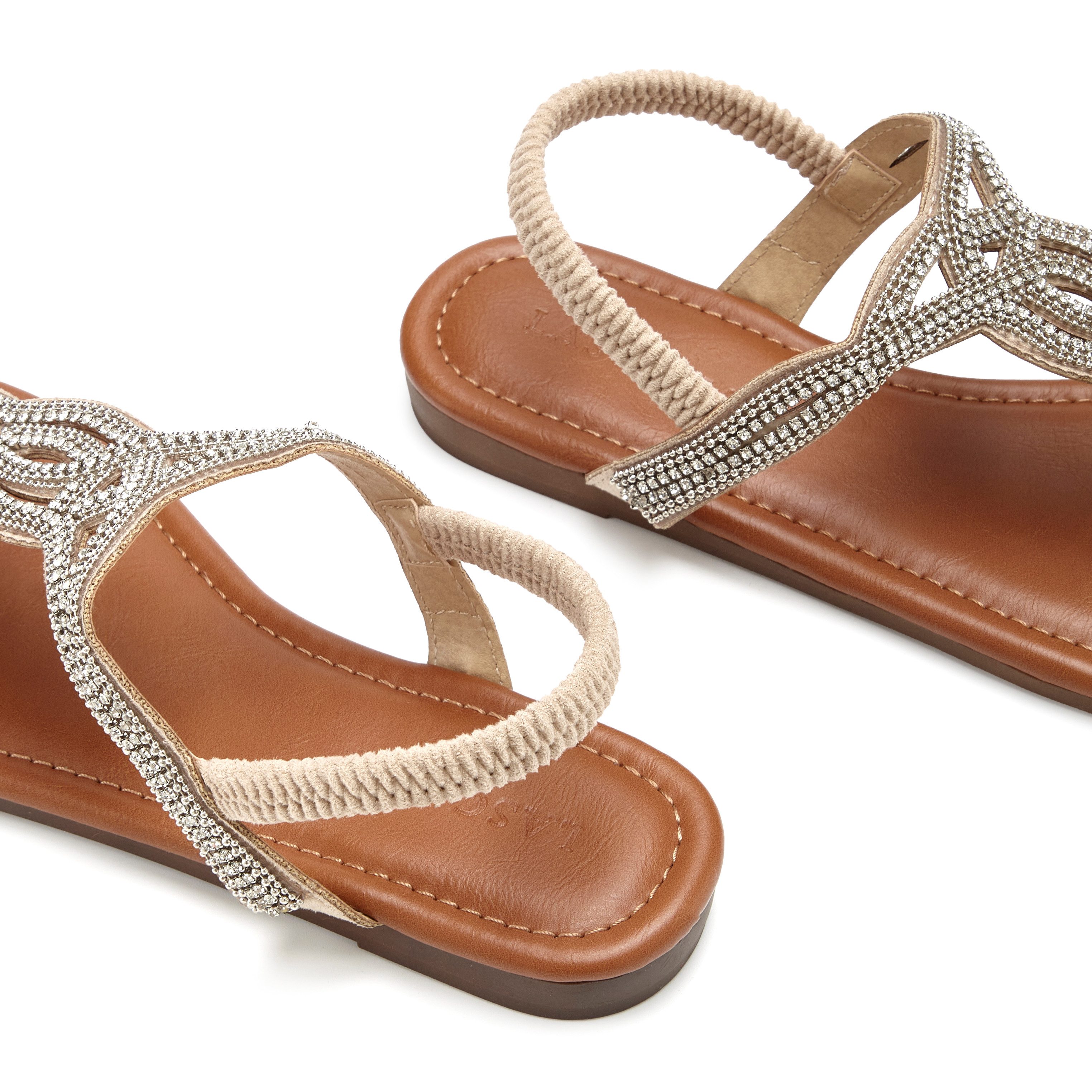 LASCANA Sommerschuh, offener Schuh, Zehentrenner Sandale, Pantolette mit Schmucksteinen in Glitzer-Optik VEGAN