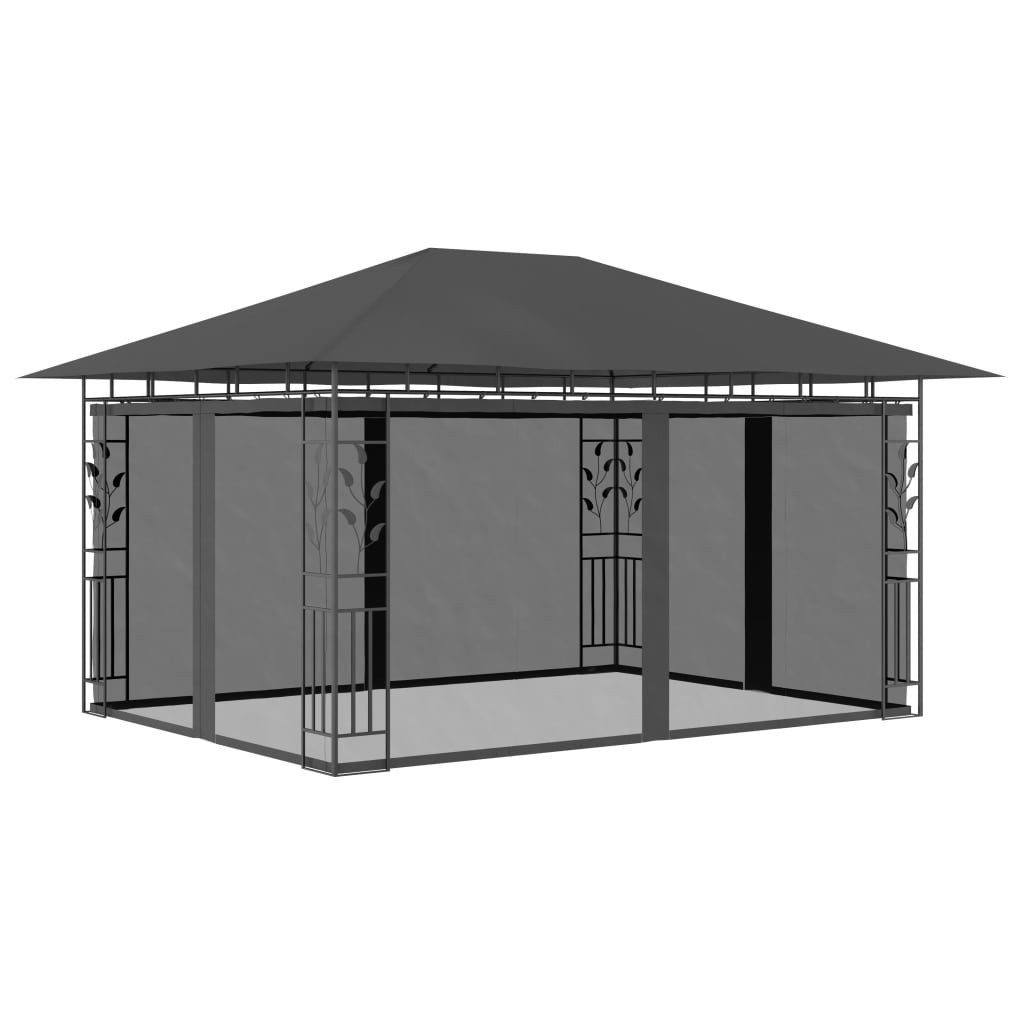 Partyzelt Pavillon mit Moskitonetz 4x3x2,73 m Anthrazit 180 g/m²